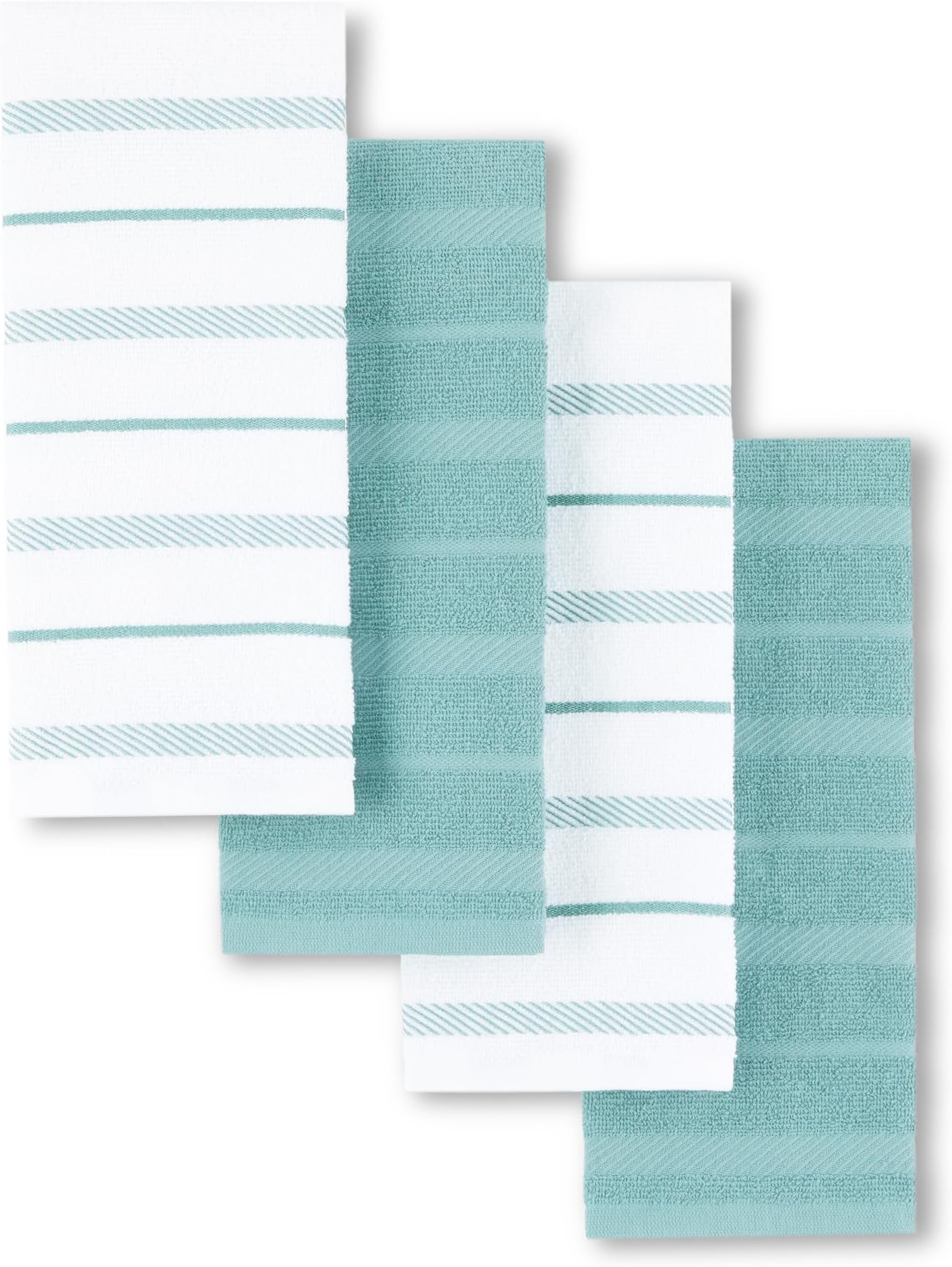 Albany Kitchen Towel 4-Pack Set, Mineral Water Aqua/White, 16"x26"