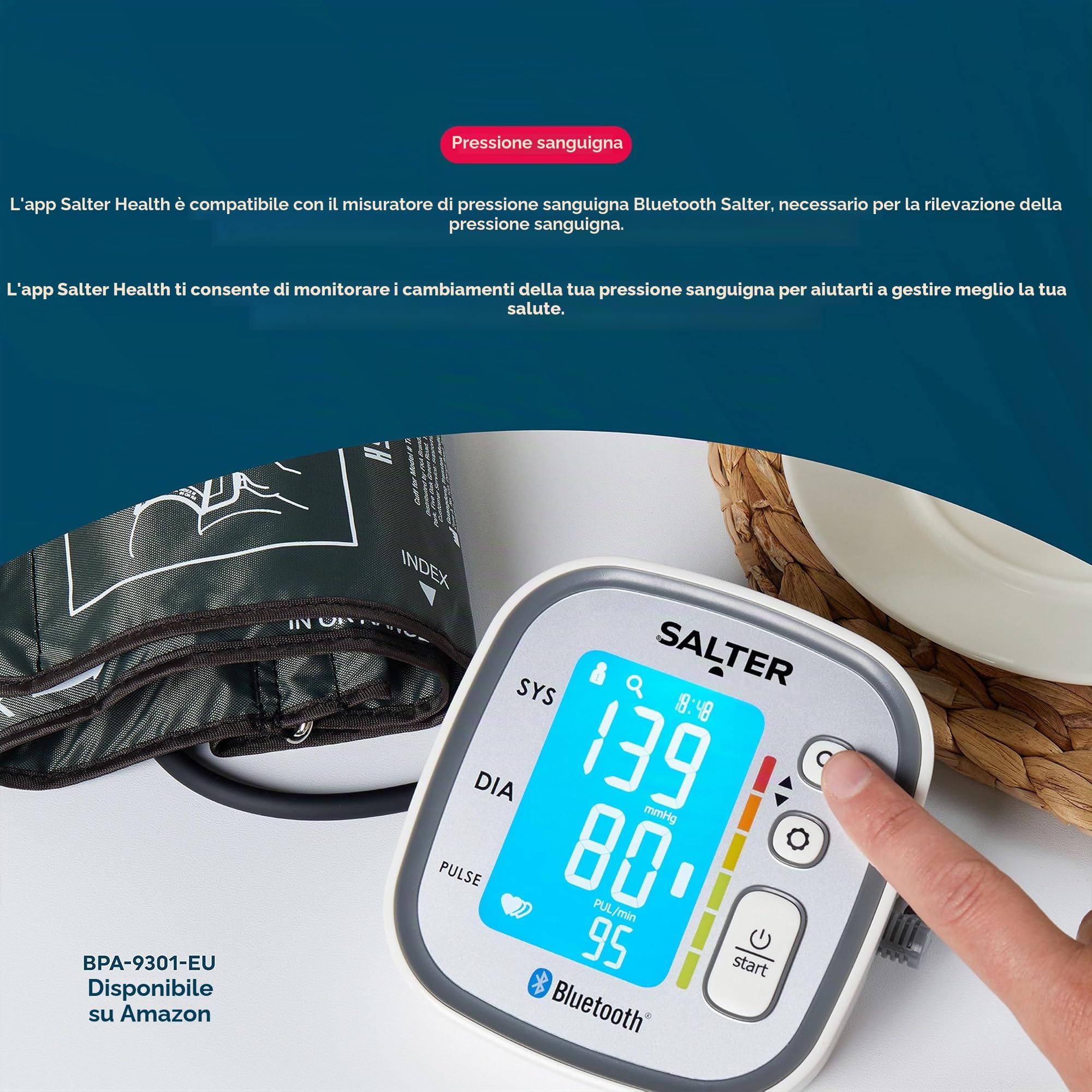 Salter 9192 BK3R Curve bilancia da bagno digitale per elettronica salter, Bilancia Bluetooth per misurare peso, grasso corporeo & massa muscolare, collegabile allo smartphone, nero