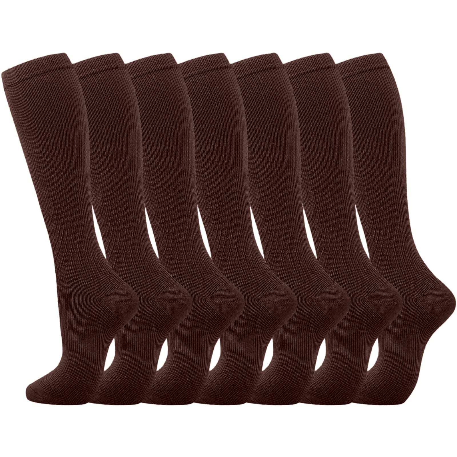 7 Pairs Compression Socks for Women Men Knee High Circulation 20-30Mmhg Solid Long Stockings Best Support for Nurses Running
