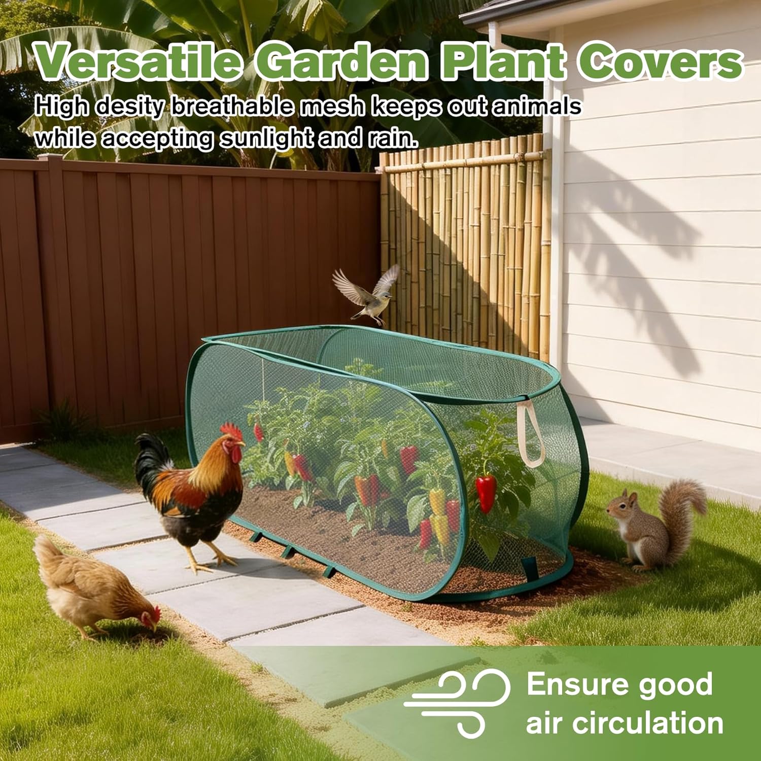 8Pack Garden Covers for Raised Beds, Reusable Pop Up Mesh Plant Covers with Ground Nails, Lightweight Outdoor Crop Cage Plant Protector for Vegetables Fruits Seedlings & Flowers, 35"L x 15"W x 15"H