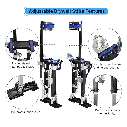 Miniatura 10 de Zancos para paneles de yeso de 24 a 40 pulgadas, ajustable, de aluminio, pilotes de trabajo de aluminio ligero con rodilleras, protección para