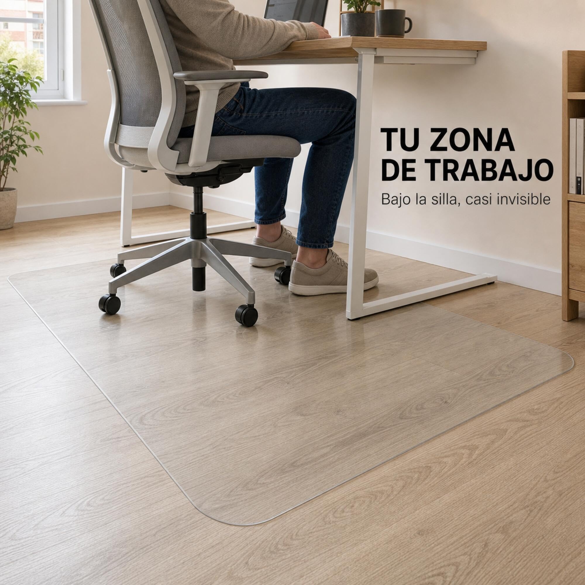 Protector de Suelo para Silla con Ruedas – Alfombra con Textura Antiarrayado 120 x 120 cm, Tapete de PVC para Silla de Oficina, Parquet, Escritorio o Gaming,1.5mm Grosor,Transparente con Textura