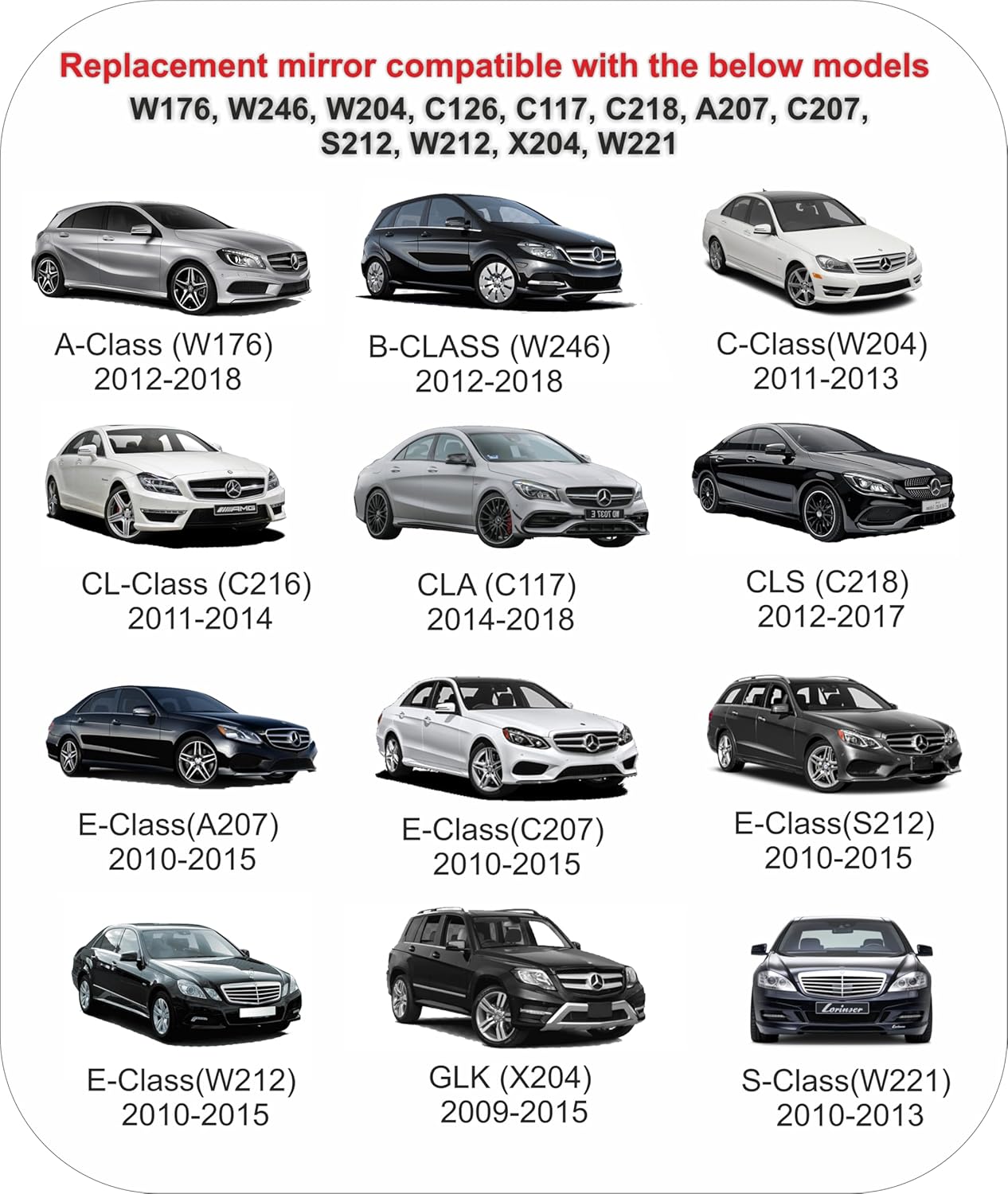 EAP Passenger Side Mirror Glass Compatible with Mercedes B C CL CLA CLS E S GLA GLK, Heated with Blind Spot Without Auto Dimming, 2468101221 2468101421 2128101421