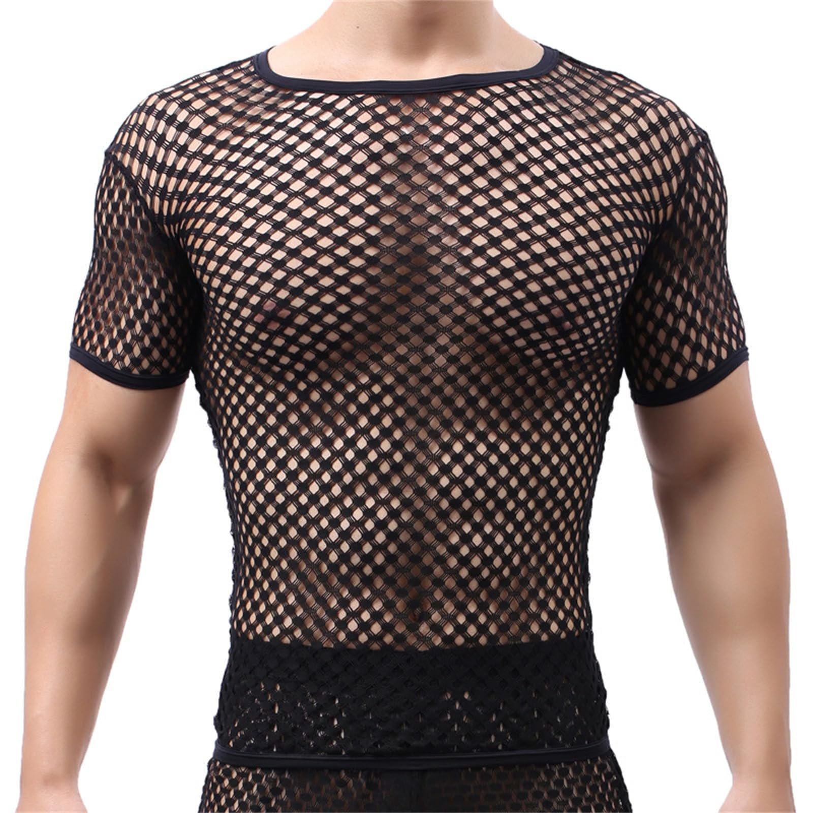 Generisch Chemise en maille filet transparente pour homme - Coupe ajustée - Pour discothèque - Noir - Pour club échangiste - Techno