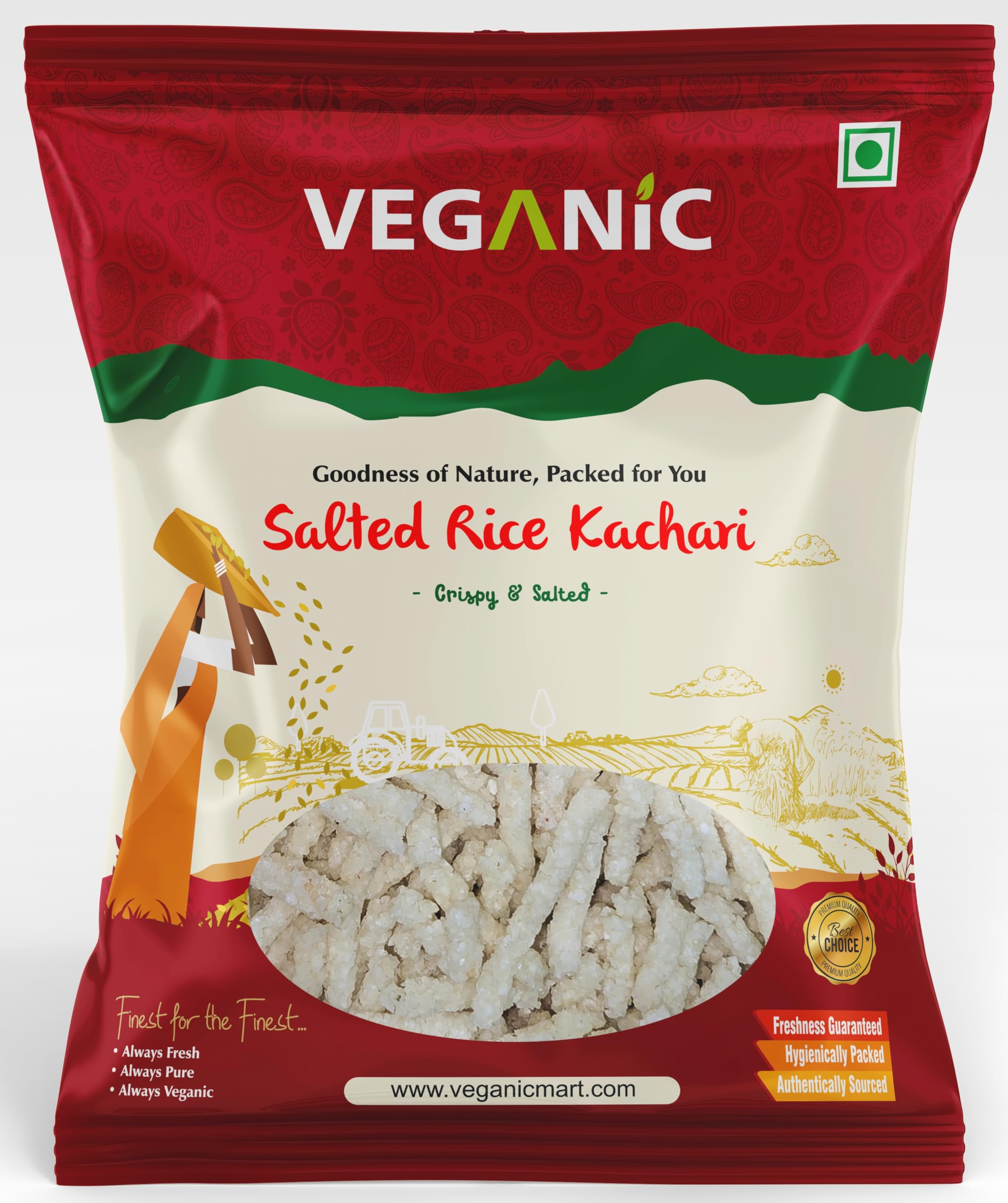 Veganic Rice Kachari - 400GM | Salted Rice Wafer Fryum | Rice Finger Papad | Sun Dried Rice Kurdai | Chaval Charauri, Tilori, Danori