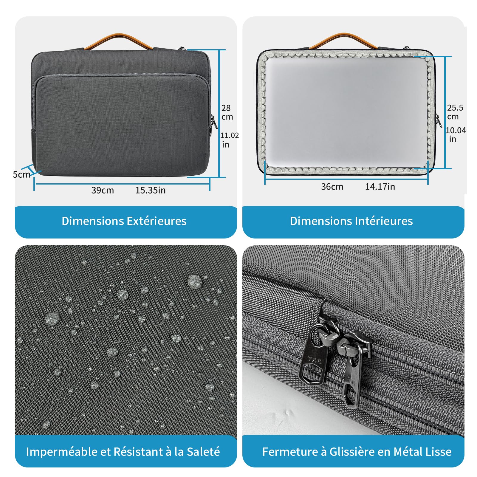 NIMOSA 15.6 Pouces Sac Ordinateur Portable Imperméable Mallette Bandoulière Porte Document Sac de Messager YKK zip Travail Université