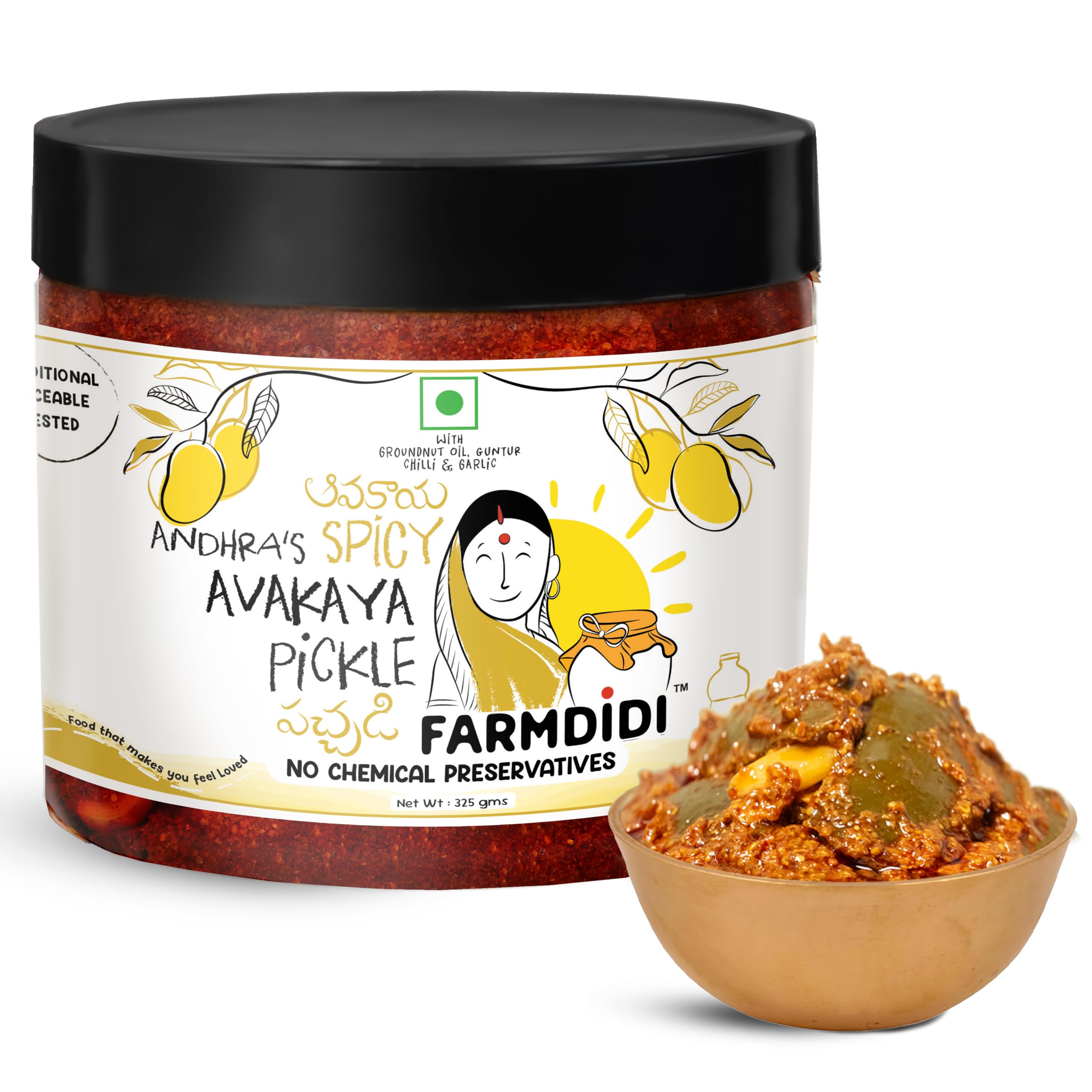 FarmDidi Avakaya Pickle 325g | Homemade Spicy Andhra Style Mango Pickle | Made With Groundnut Oil | South Indian Aam Ka Achar | Theekha Handmade Avakai Pickles | No Chemical Preservatives-picture-29