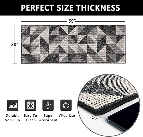 Miniatura 2 de REFETONE Tapete de pasillo, 24 x 59 pulgadas, lavable a máquina, absorbente de agua, tapete de entrada para interiores, para el garaje, cocina,
