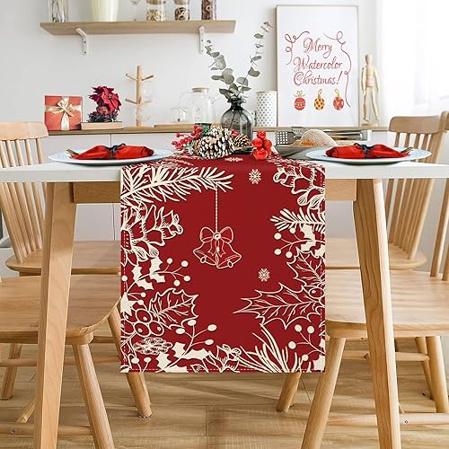 Miniatura 4 de Camino de mesa de Navidad de invierno, acuarela, blanco y negro, búfalo a cuadros, árboles de Navidad, camino de Navidad, decoración de mesa de