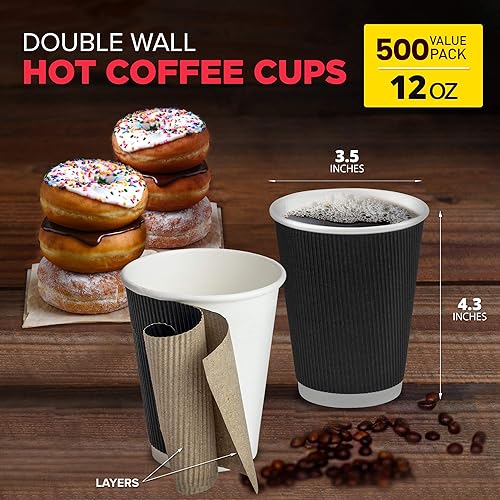 Miniatura 9 de Paquete de 50 Vasos calientes desechables  20 onzas negras de doble pared aisladas mangas onduladas para llevar tazas de café  Vasos de bebidas