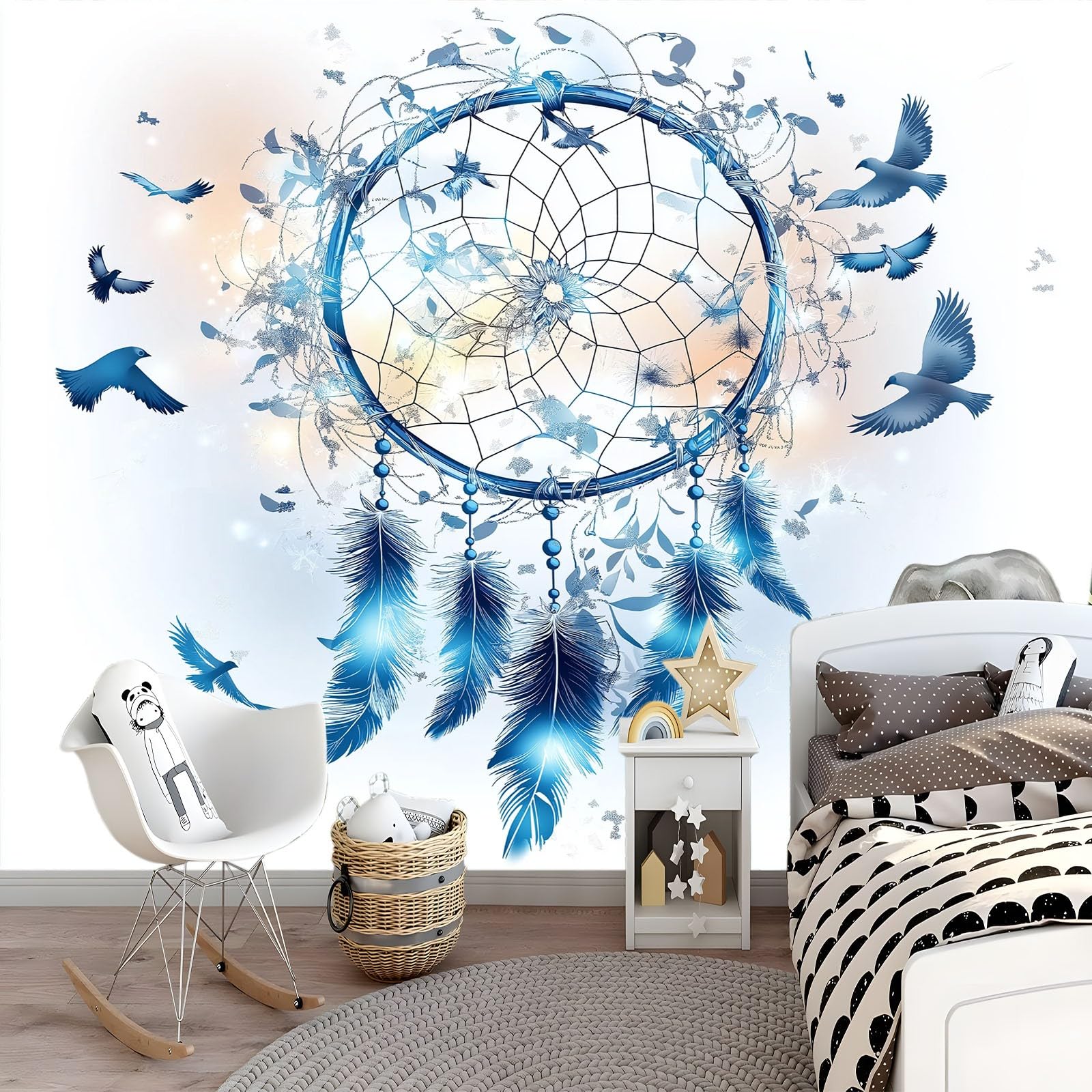 Generico Dream Dream Dream Bird Bird 3D Panoramiczna tapeta 350 x 256 cm, fototapeta z włókniny | Dekoracja Fototapeta Niebieska sypialnia dla dzieci,