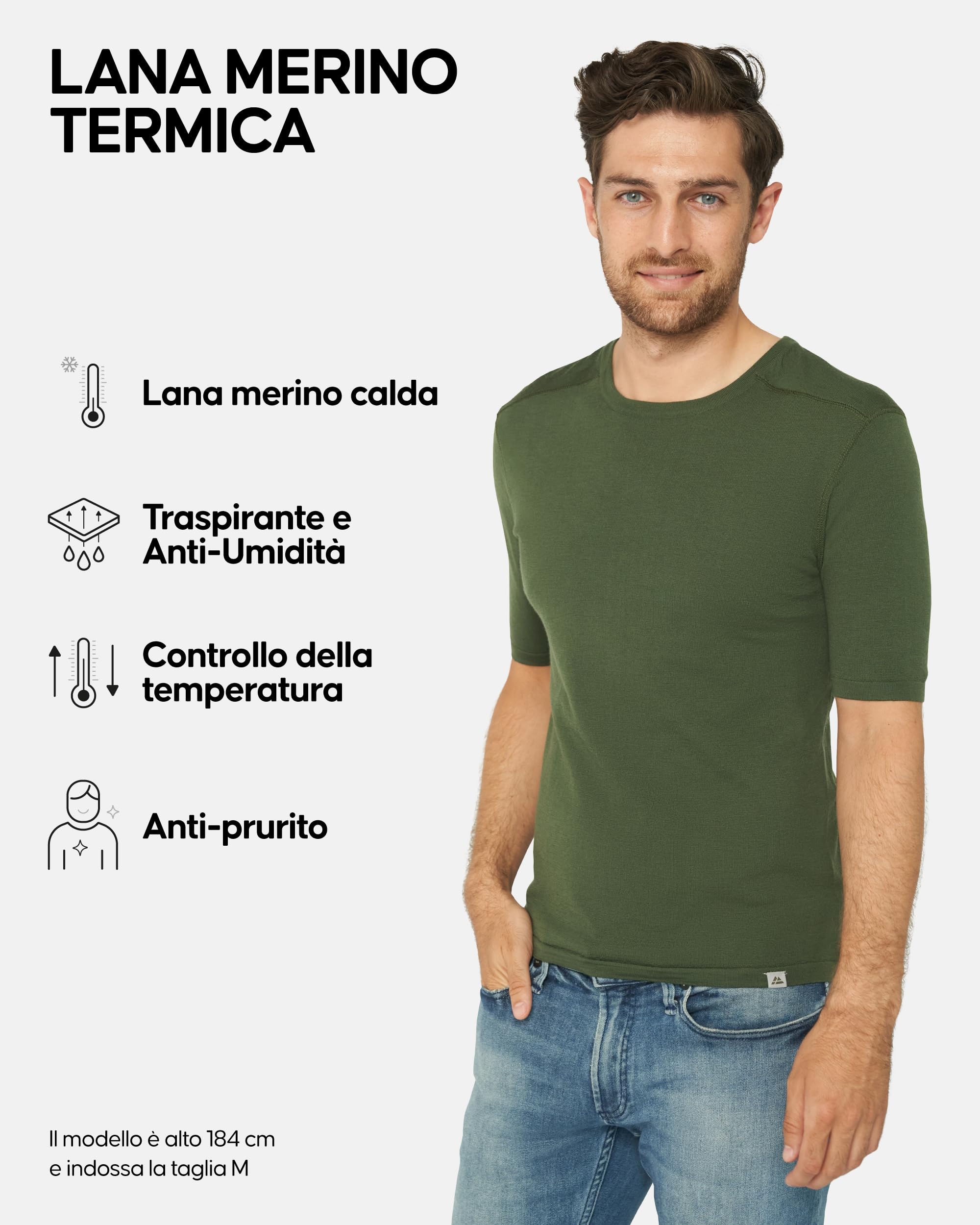DANISH ENDURANCE Maglietta Termica Uomo Lana Merino, Maglia Termica Manica Corta, Intimo Termico Uomo per Trekking, Escursionismo e Sci