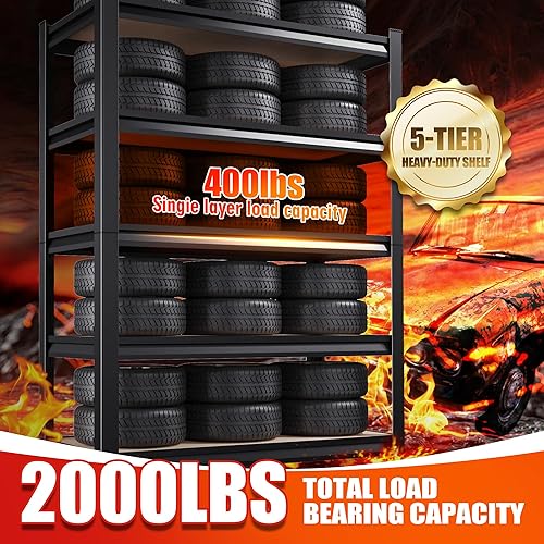Miniatura 5 de Estantería de garaje de 71 pulgadas de alto, estantes de almacenamiento de garaje de 5 niveles, estantería de metal resistente ajustable y estante