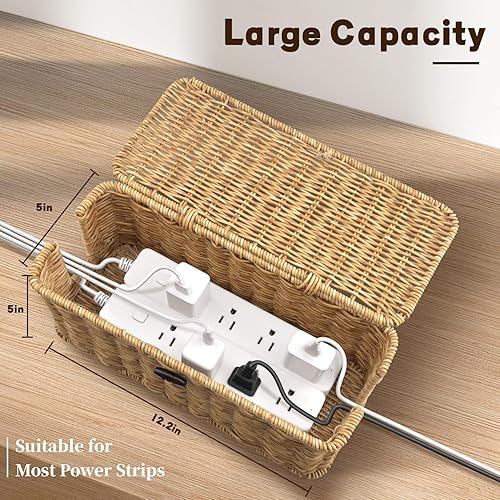 Miniatura 4 de Caja de organización de cables hecha a mano, elegante y funcional, organizador de cables con 2 ranuras abiertas para el hogar y la oficina, cables