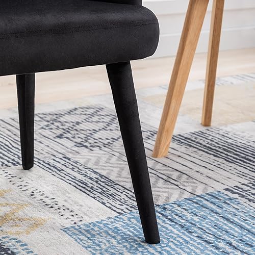 Miniatura 8 de Juego de 2 sillas de comedor de terciopelo tapizadas modernas, cómodas sillas de sala de estar con respaldo de pétalos para cocina, comedor, sala de