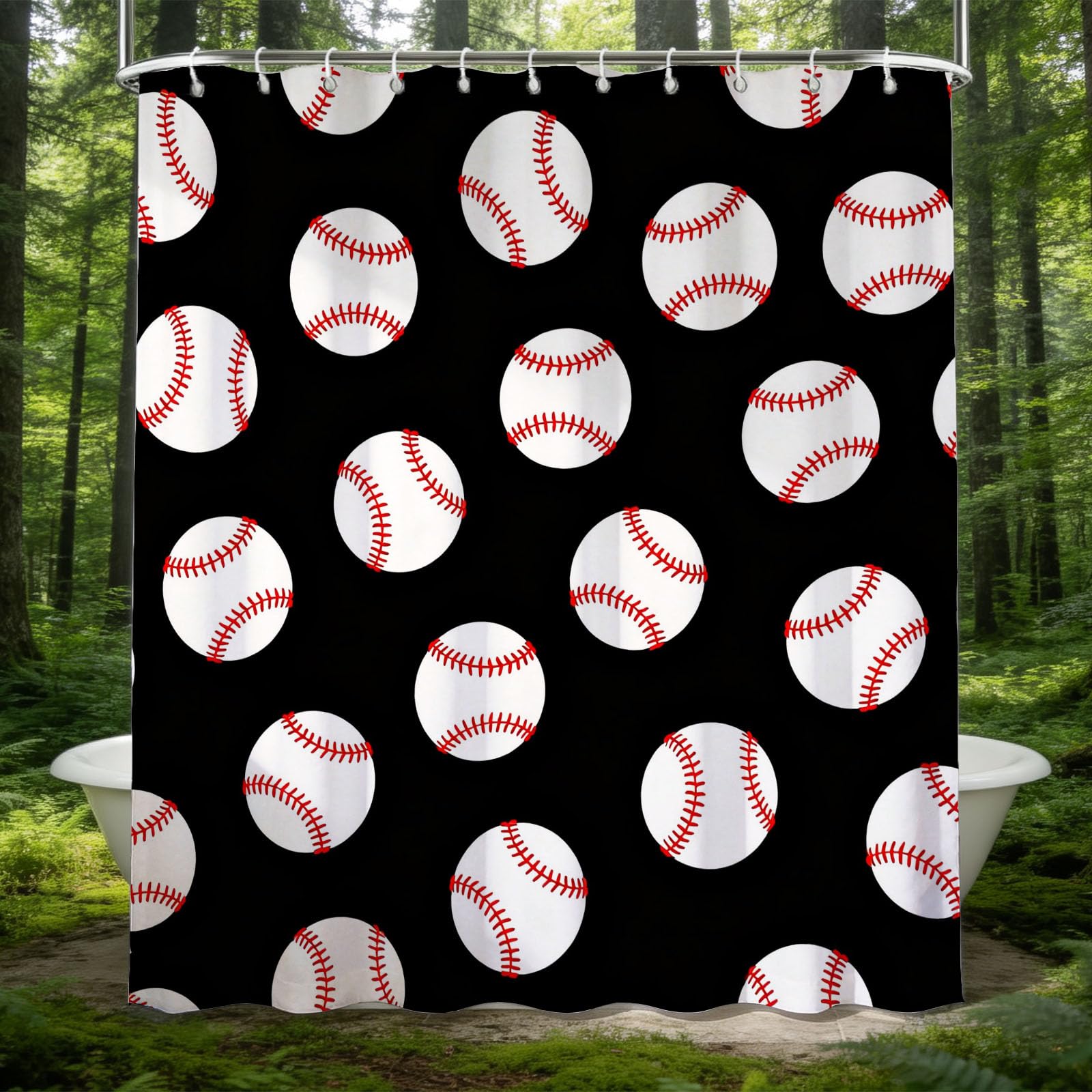 Hongduo 3D Baseball Shower Curtain for Stalls Bathtubs Minimalistic Bathroom Decor Shower Curtain Set Polyester Fabric Waterproof 180x200cm/71X79 Inch with Hooks