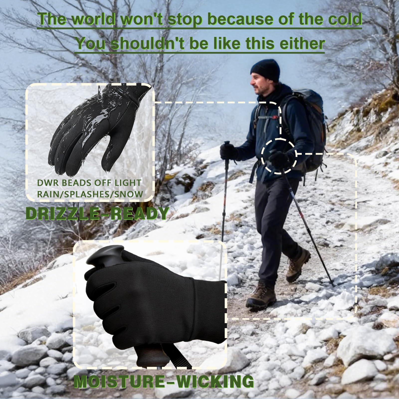 Guantes de invierno para correr para hombres y mujeres, forro térmico para clima frío, guantes cálidos negros para pantalla táctil, guantes de invierno delgados para esquí, nieve, ciclismo,
