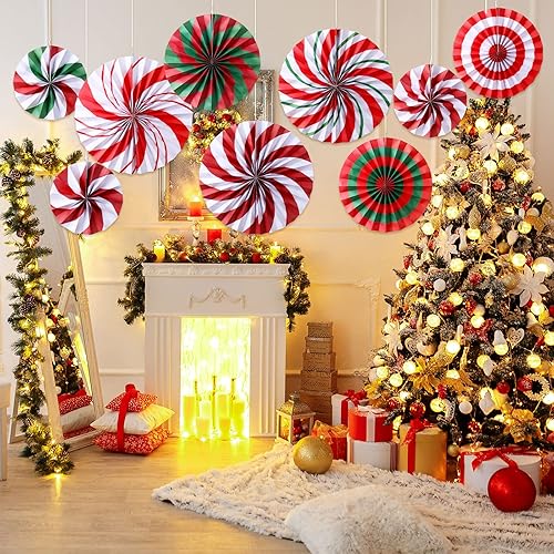 Miniatura 6 de 9 abanicos de papel colgantes de caramelo para fiesta de Navidad, decoración de aula de Navidad, guirnalda de abanicos de papel colgantes para