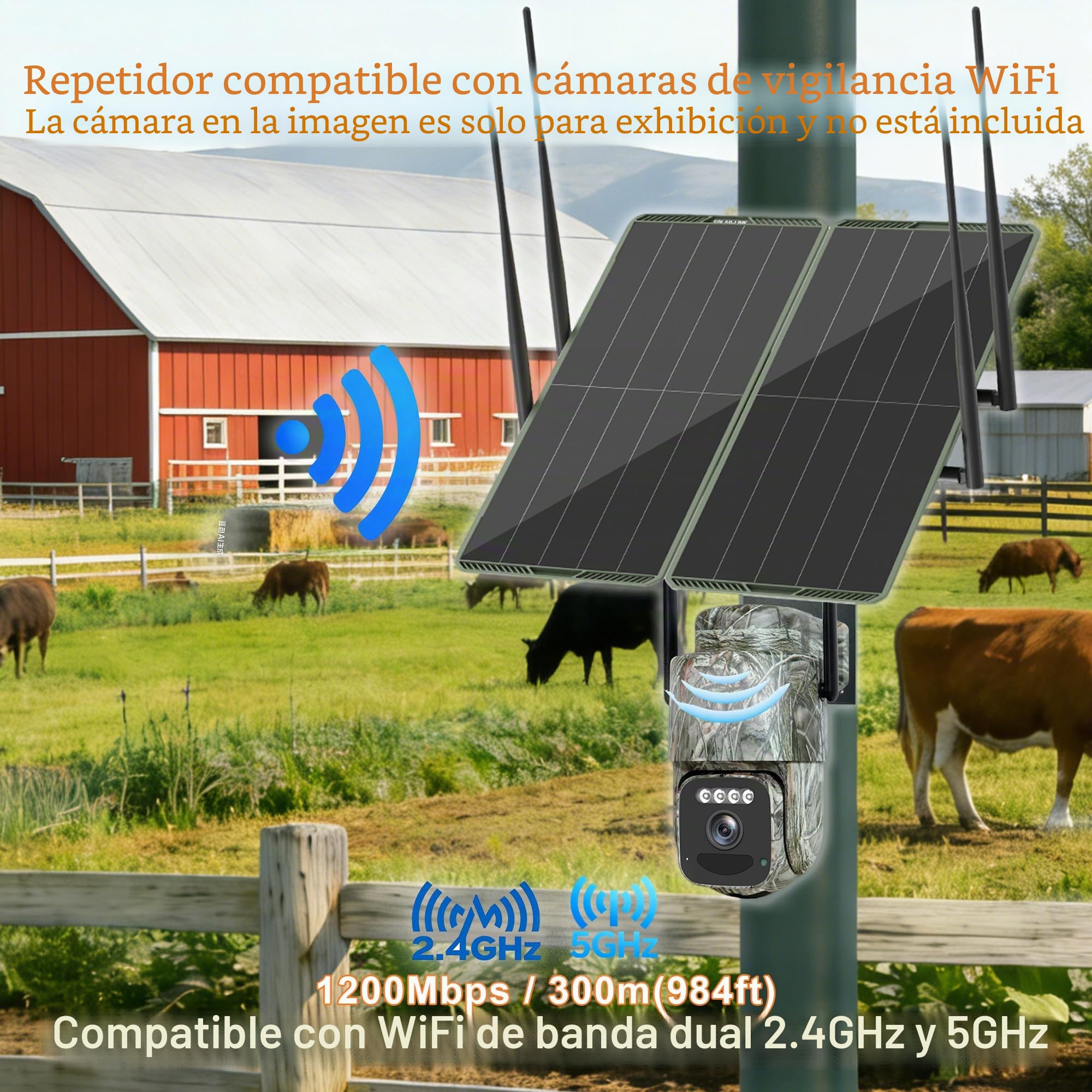 Panel solar de 30W para exteriores,doble banda,5.8G/2.4G,repetidor WiFi,amplificador extensor,cobertura de 300m,1200 Mbps,batería de 30000 mAh,IP65,soporta 100 dispositivos,para patio