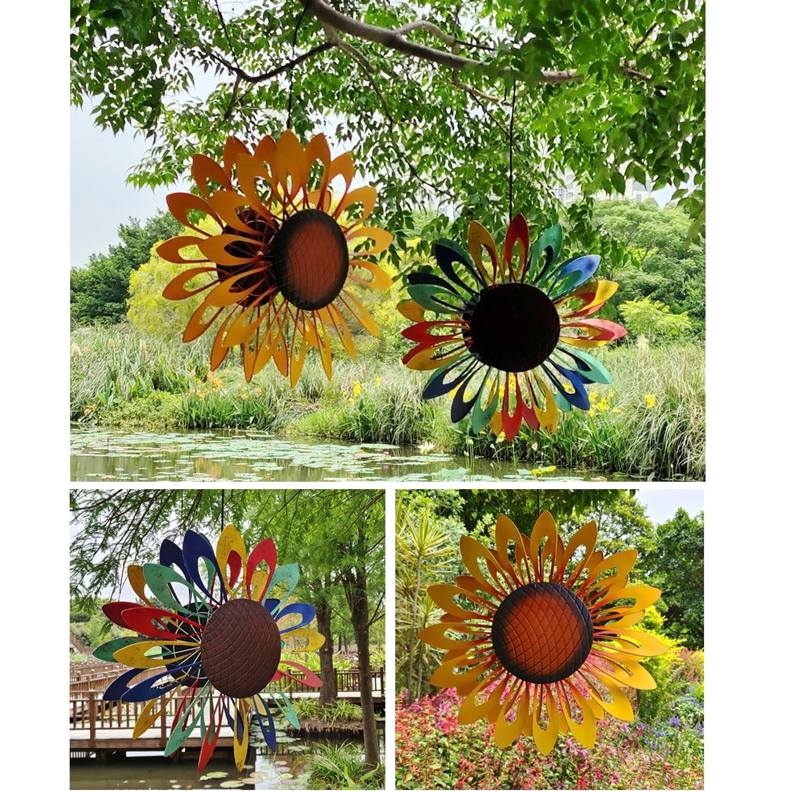 Girandola a Vento in Metallo da Appendere,Mulino a Vento di Girasole,sculture e Girandole a Vento cinetico,Mulini A Vento Decorazione per terrazze Esterne,61 * 101 cm (W * H)