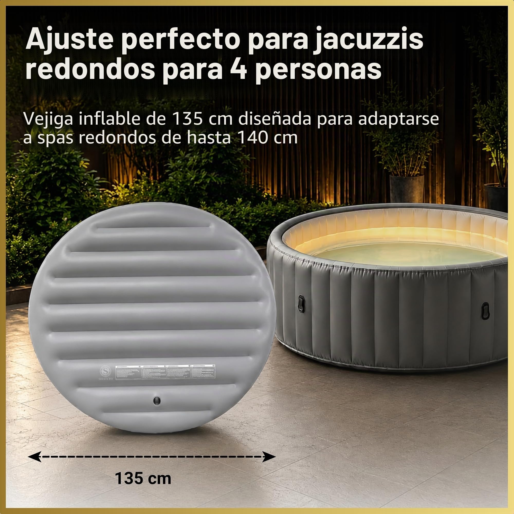 Cubierta Inflable de Ahorro de energía, Tapa Protectora de Lluvia, Aislamiento térmico, vejiga Redonda, se Adapta a Todos los jacuzzis Redondos de hasta 140 cm, Color Gris
