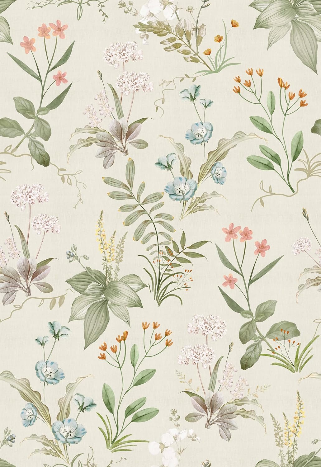 Simon&Siff Vintage Wallpaper Peel and Stick Beige Floral Contact Paper Wildflowers Botanical Wall Paper Removable Renter Friendly Wallpaper 17.3in x 40ft