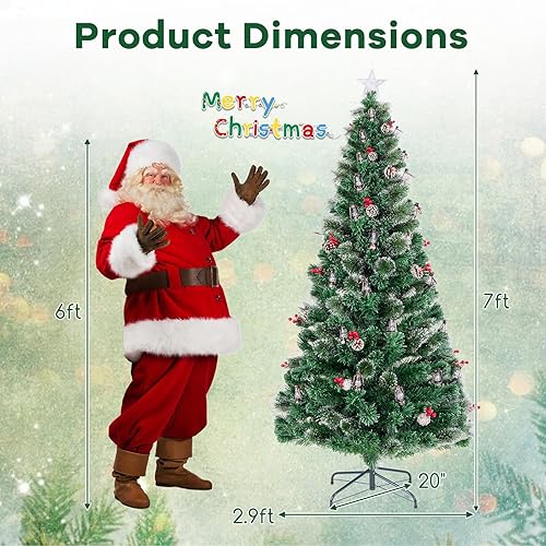 Miniatura 87 de Goplus Árbol de Navidad artificial de fibra óptica preiluminado, con luces LED multicolor y copos de nieve (6 pies)