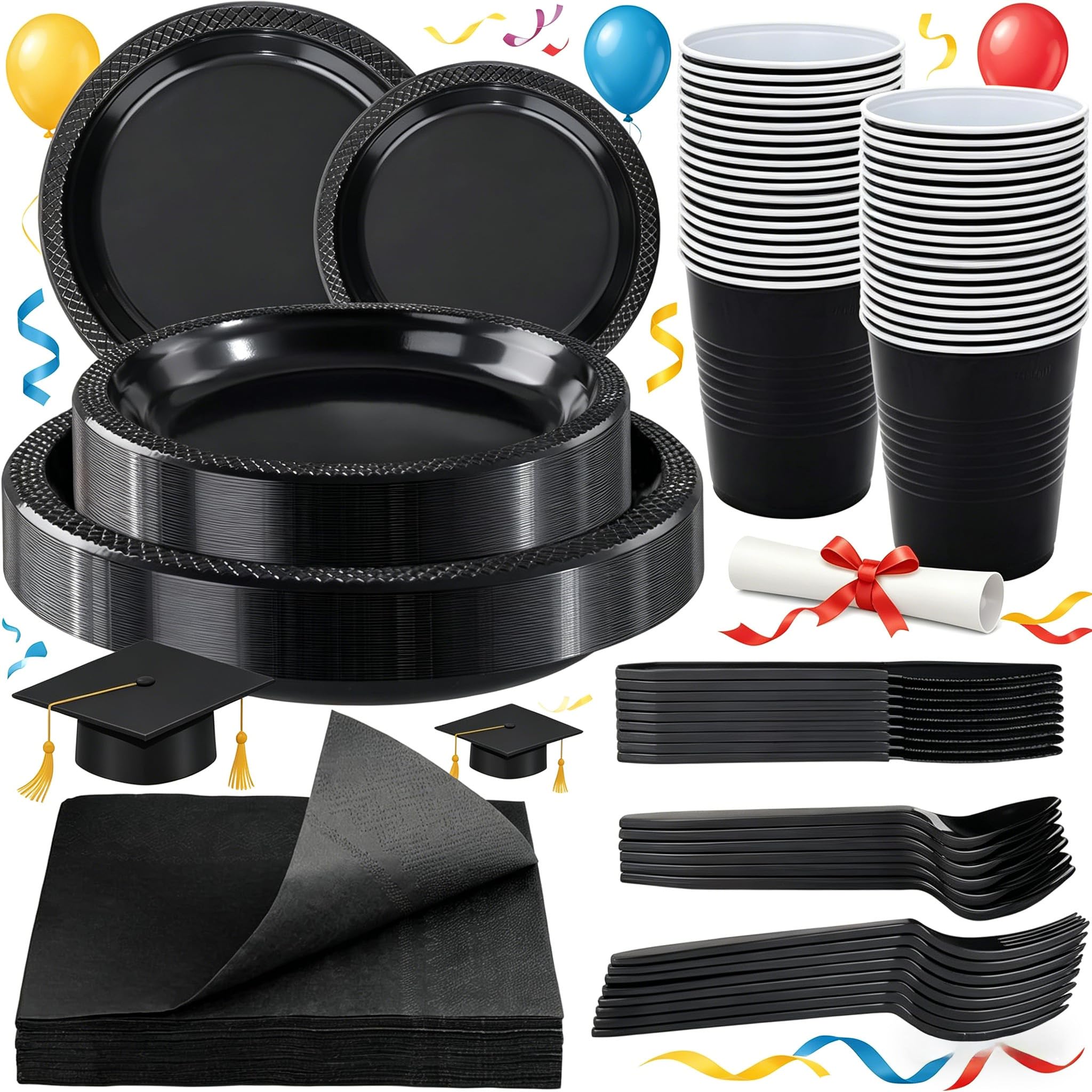 WELLIFE Black Plastic Plates Set