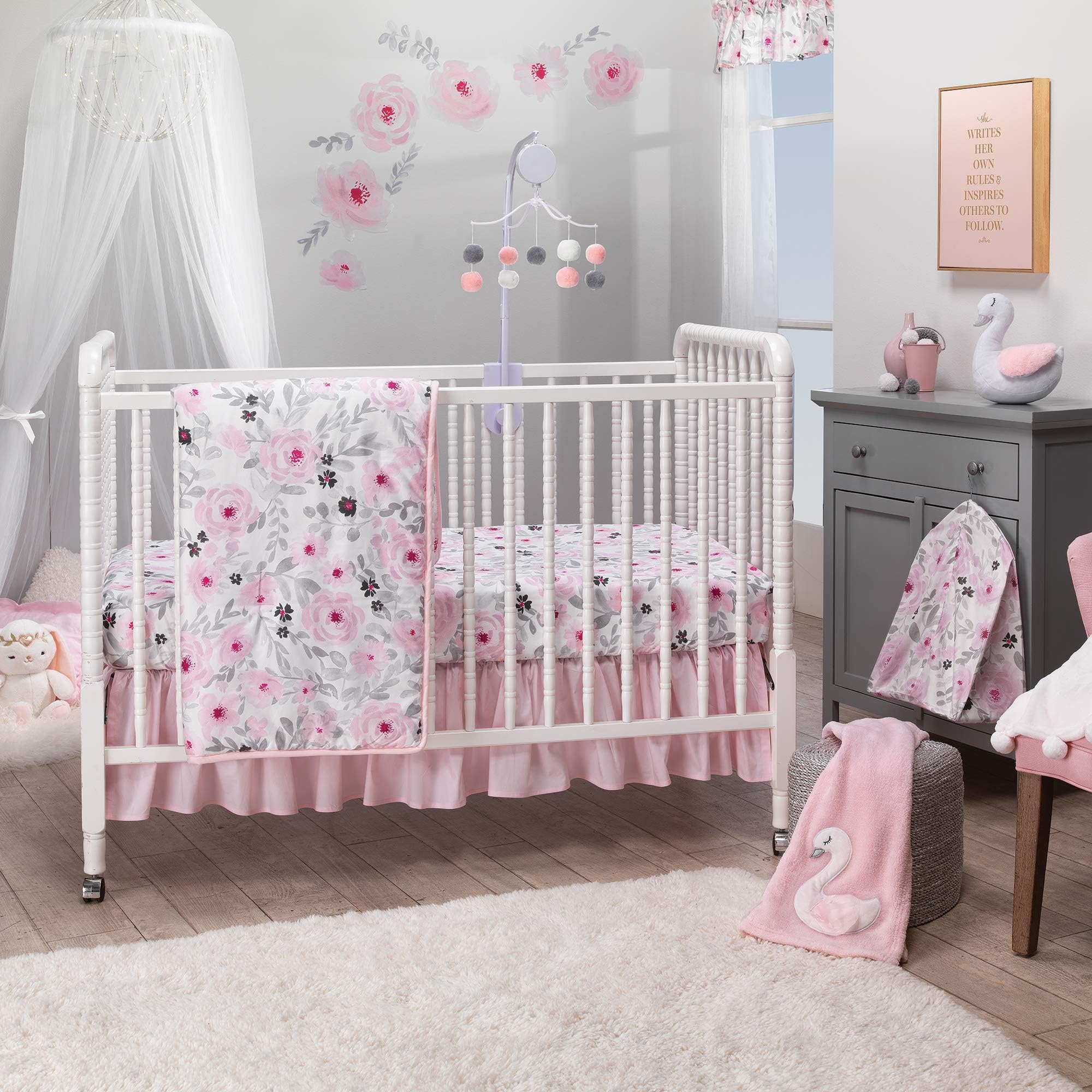 Bedtime OriginalsBlossom Pink Watercolor Floral 3-Piece Baby Crib Bedding Set