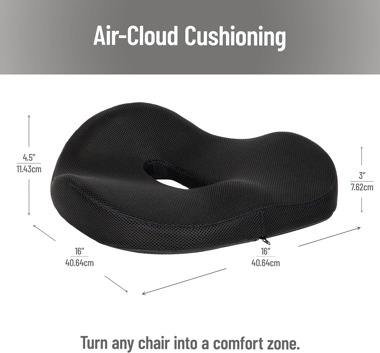 Mind Reader Donut Pillow with Air-Cloud Technology, Ergonomic Memory Foam Seat Cushion for Tailbone, Hemorrhoid, Pregnancy & Lower Back Pain Relief, Washable Cover, Black image 3