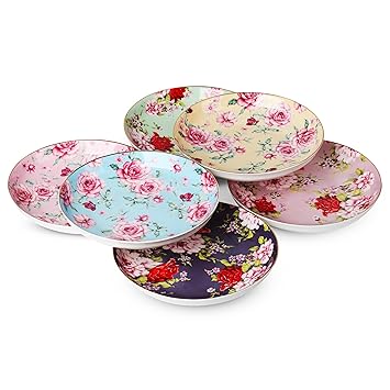 BTaT- Dessert Plates, 8 inch, Set of 6, Porcelain Bone China, Appetizer Plates, Floral Plates, Salad Plates, Small Plates, Small Plates Set, Small Dishes, Dinnerware, Salad Plates