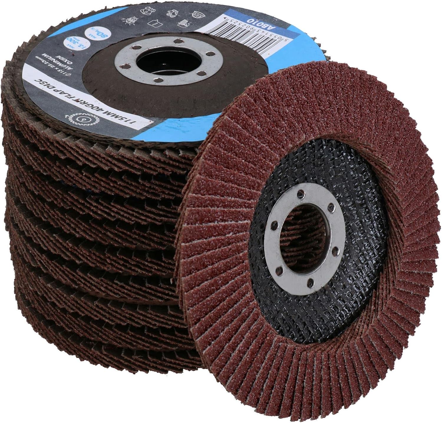 40 Grit Coarse Flap Sanding Grinding Discs For 4.5” (115mm) Angle Grinders 10pk