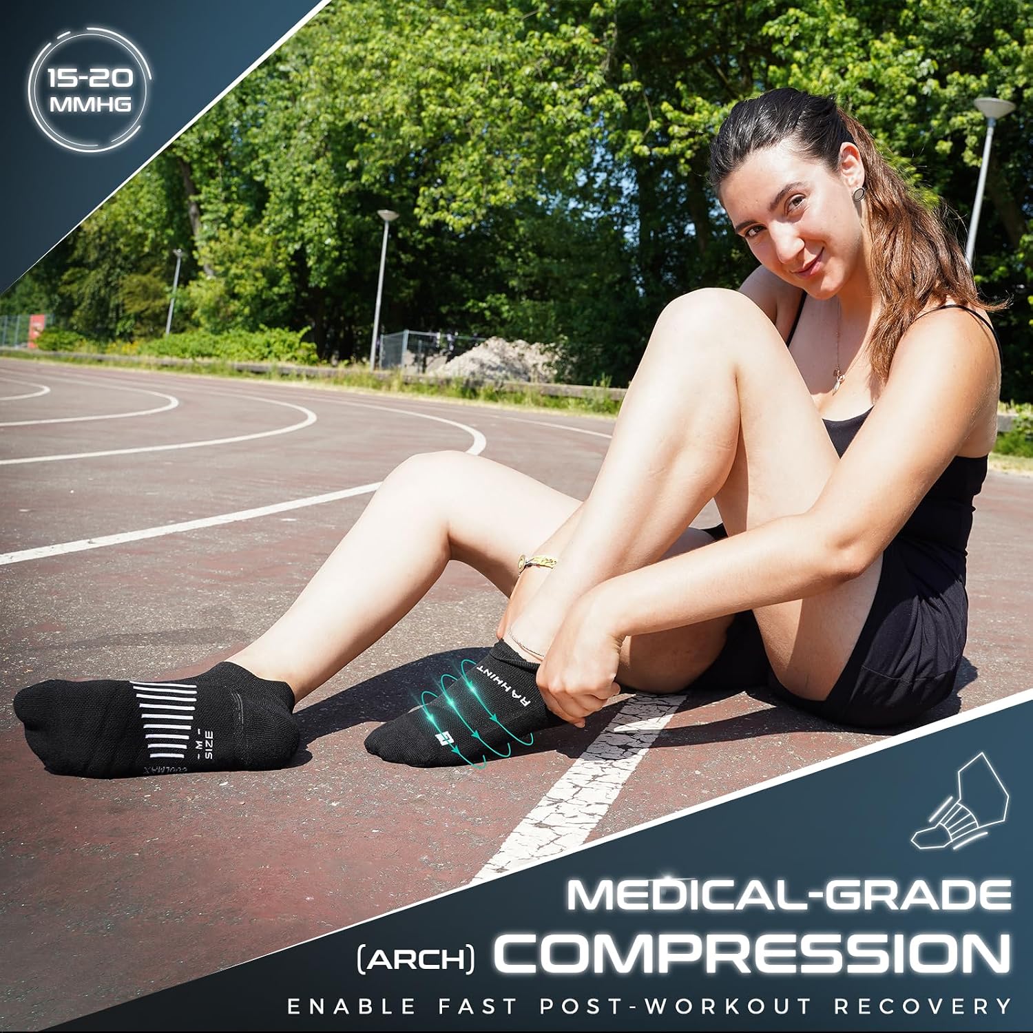 Rahhint Coolmax Running Ankle Socks for Men Women Compression Anti-Blister Cushioned Summer Marathon Training 3 Pairs
