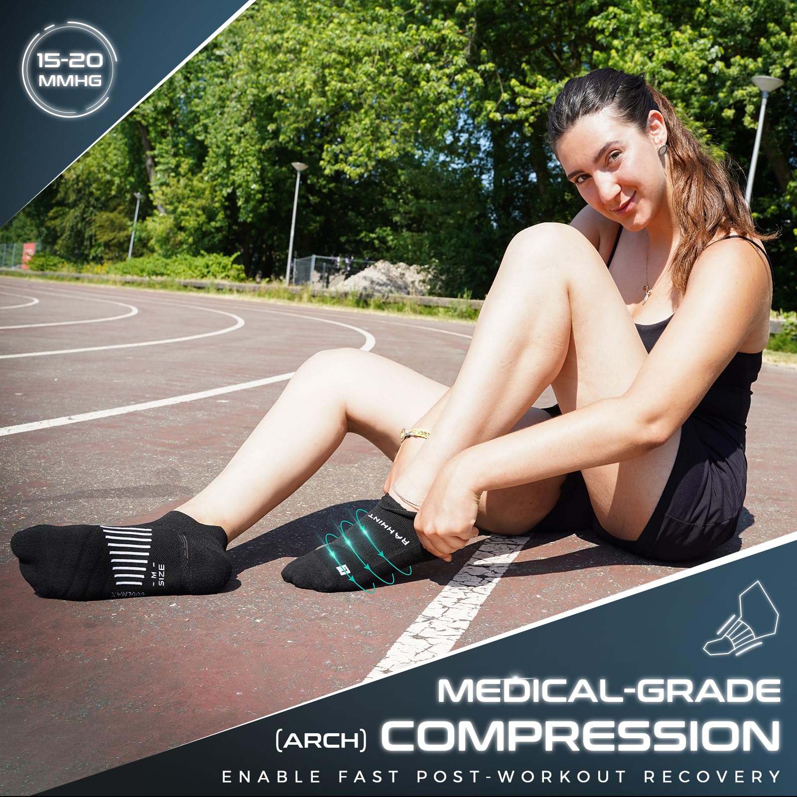 Rahhint Coolmax Compressione 3 Paia Corti Calze Running per Uomo e Donna, Anti-Vesciche, Calze Sportivi Uomo Donna, rinforzati tallone e punta, Umidità e Traspirazione