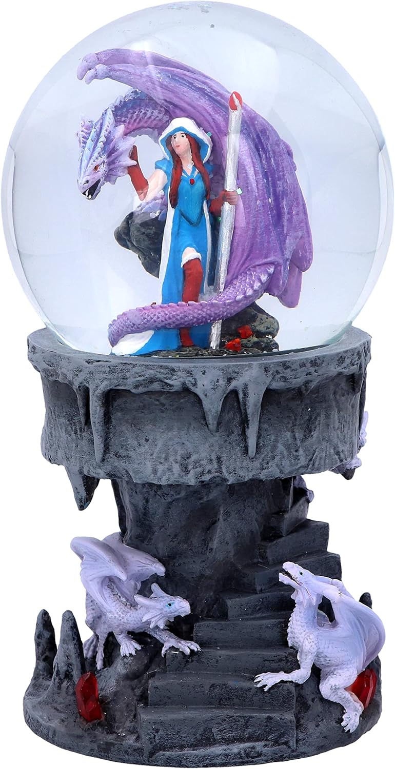 Nemesis Now Anne Stokes Dragon Mage Snowglobe Shaker, Polyresin, Purple, 18.5cm