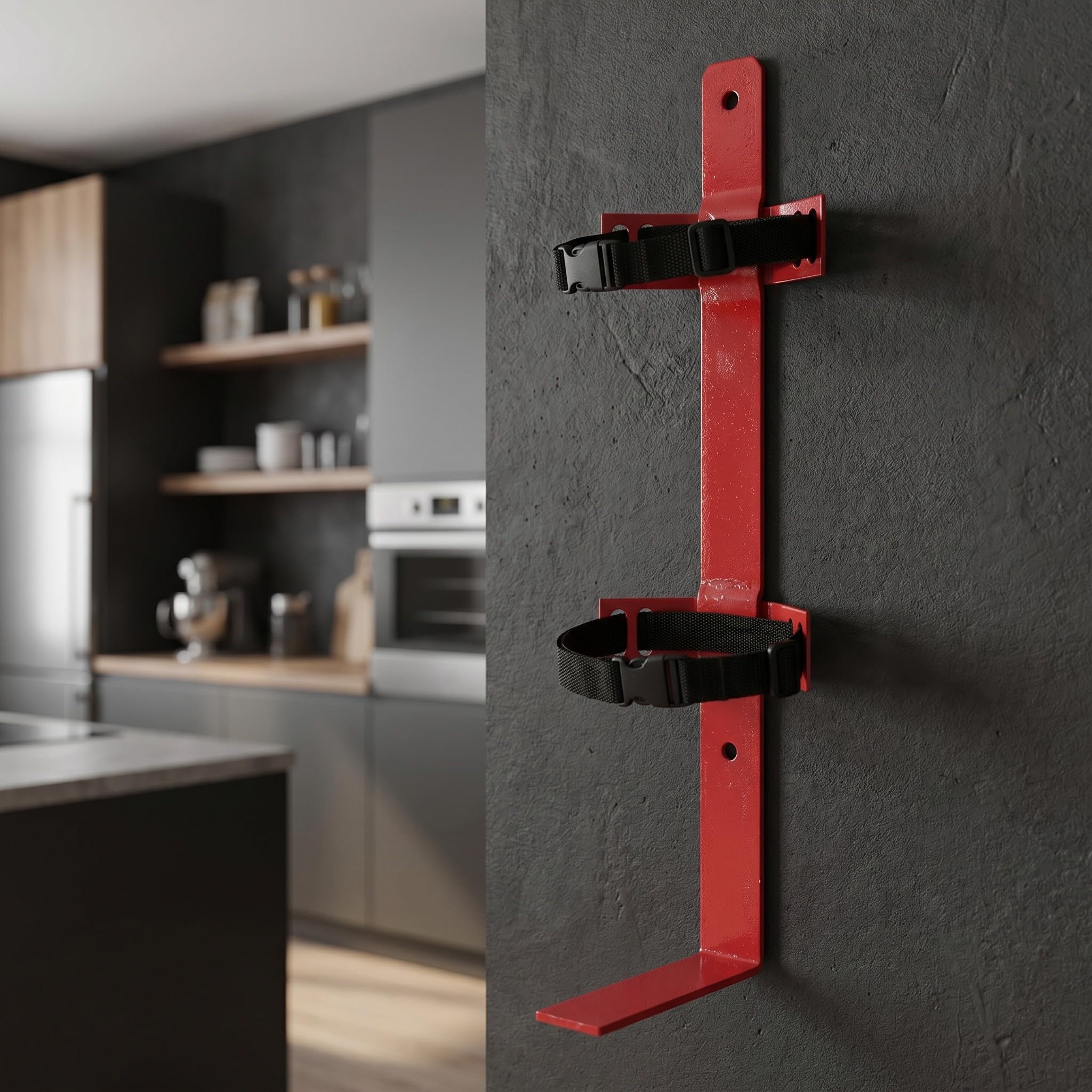Soporte metálico para extintor: Soporte de pared para extintores de 4 a 9 kg - Resistente con correa de liberación rápida - Ajuste universal para hogar, garaje y almacén