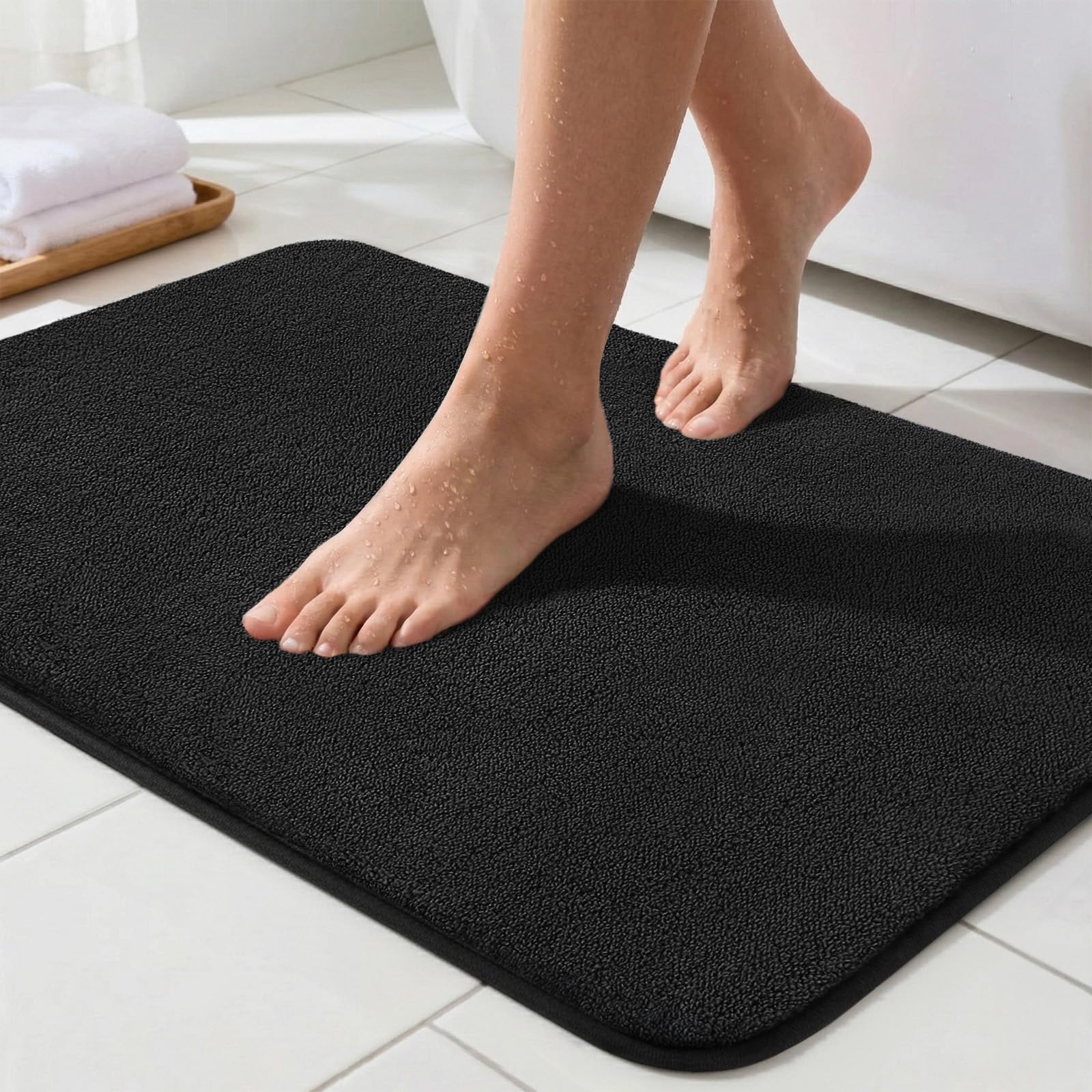 Sour Lemon Bath Mat 40 x 60 cm, Black Non Slip Super Absorbent Bathroom Mat