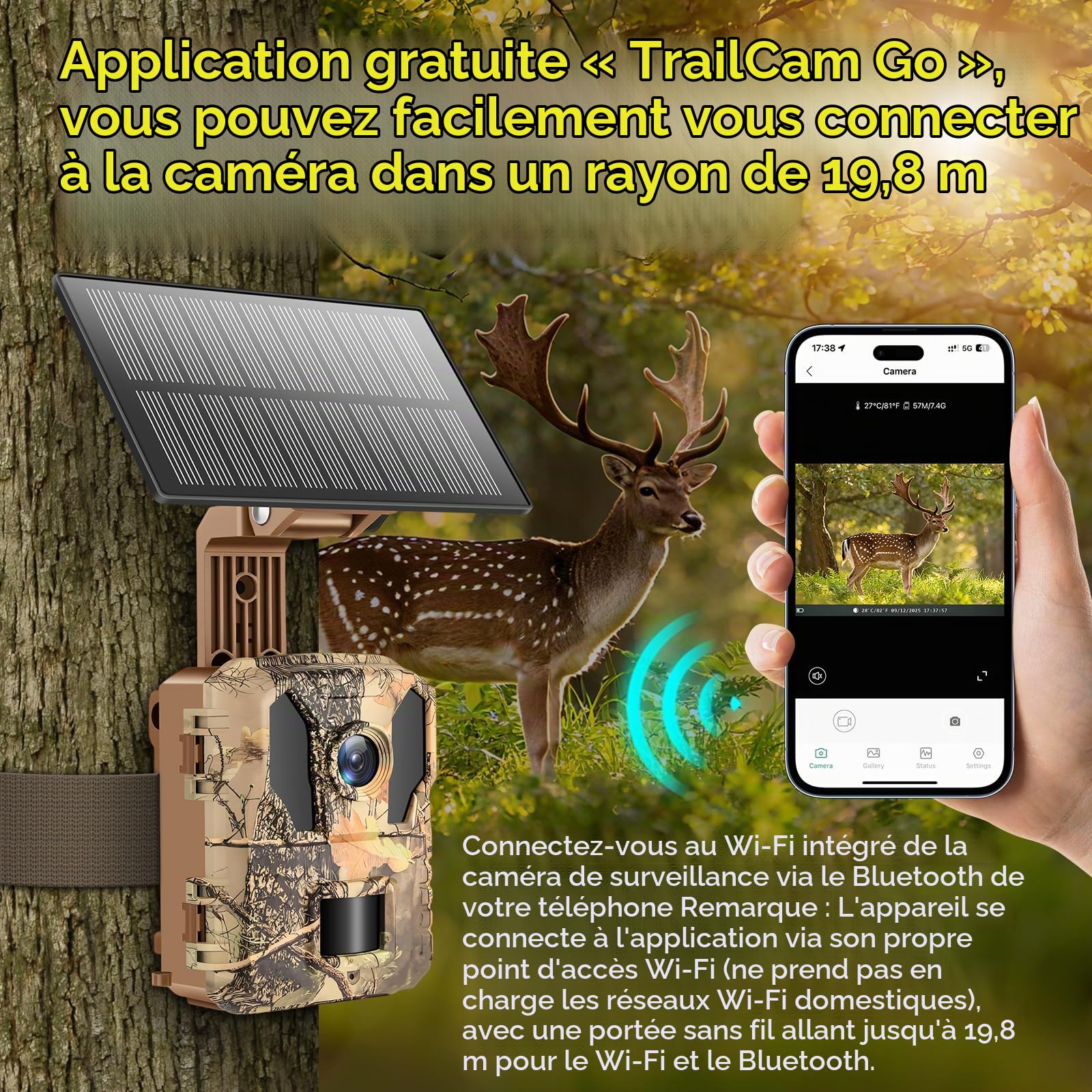MYPIN Caméra de Chasse 4K 64MP avec WiFi, Énergie Solaire et Vision Nocturne | Batterie Integrée 5000mAh, Étanche IP66, Détection de Mouvement | Carte Mémoire 64GB Incluse