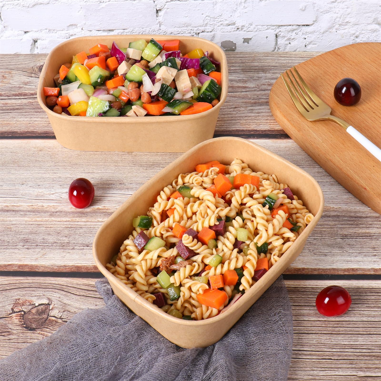 Cuencos desechables de papel kraft de 22 onzas con tapas, recipientes rectangulares para alimentos, cuencos de sopa, suministros de fiesta, cuencos de golosinas, paquete de 50
