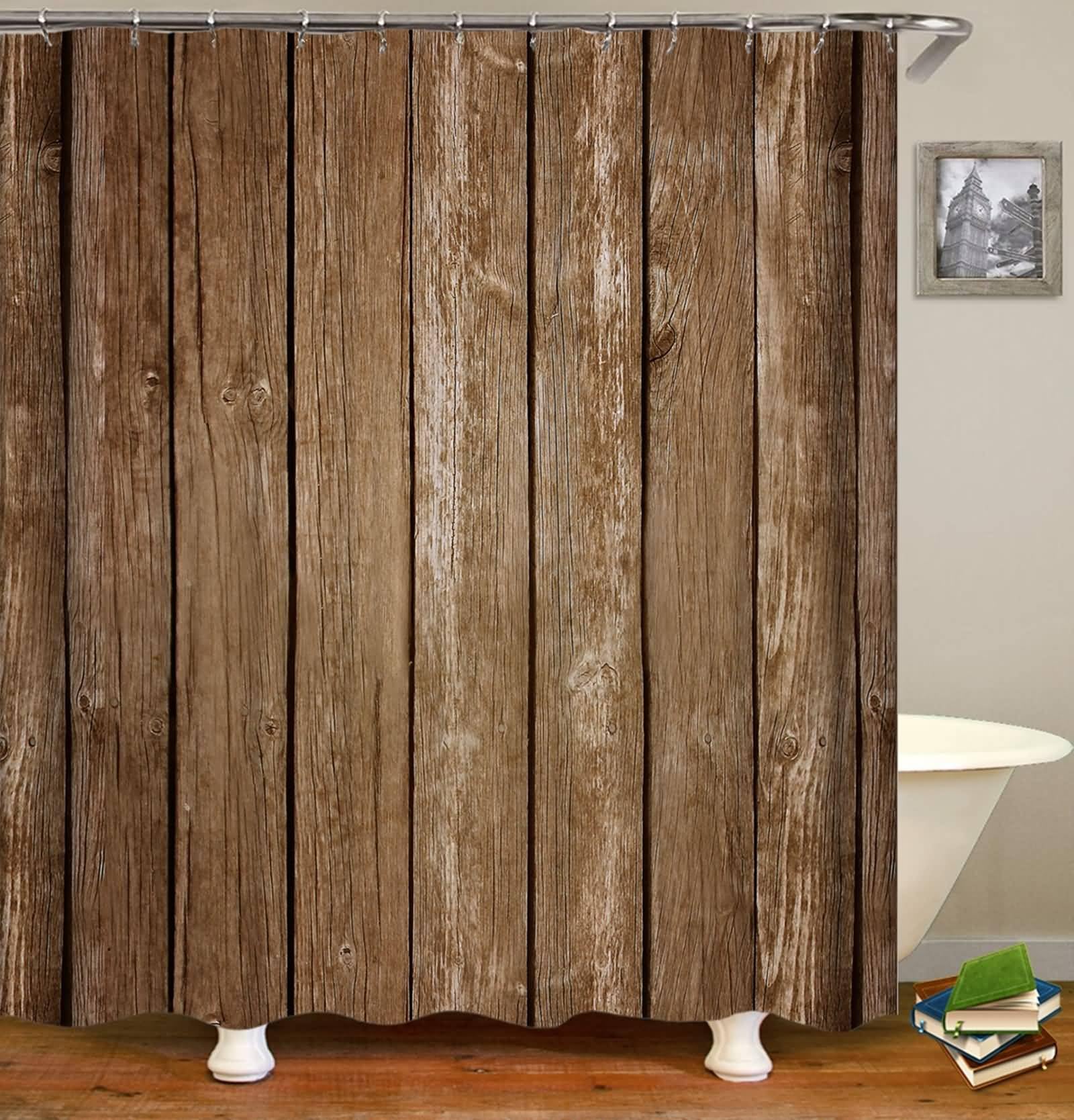 Tenda Doccia Tessuto, Poliestere Marrone Tavola Tende doccia bagno con ganci, 165x200cm