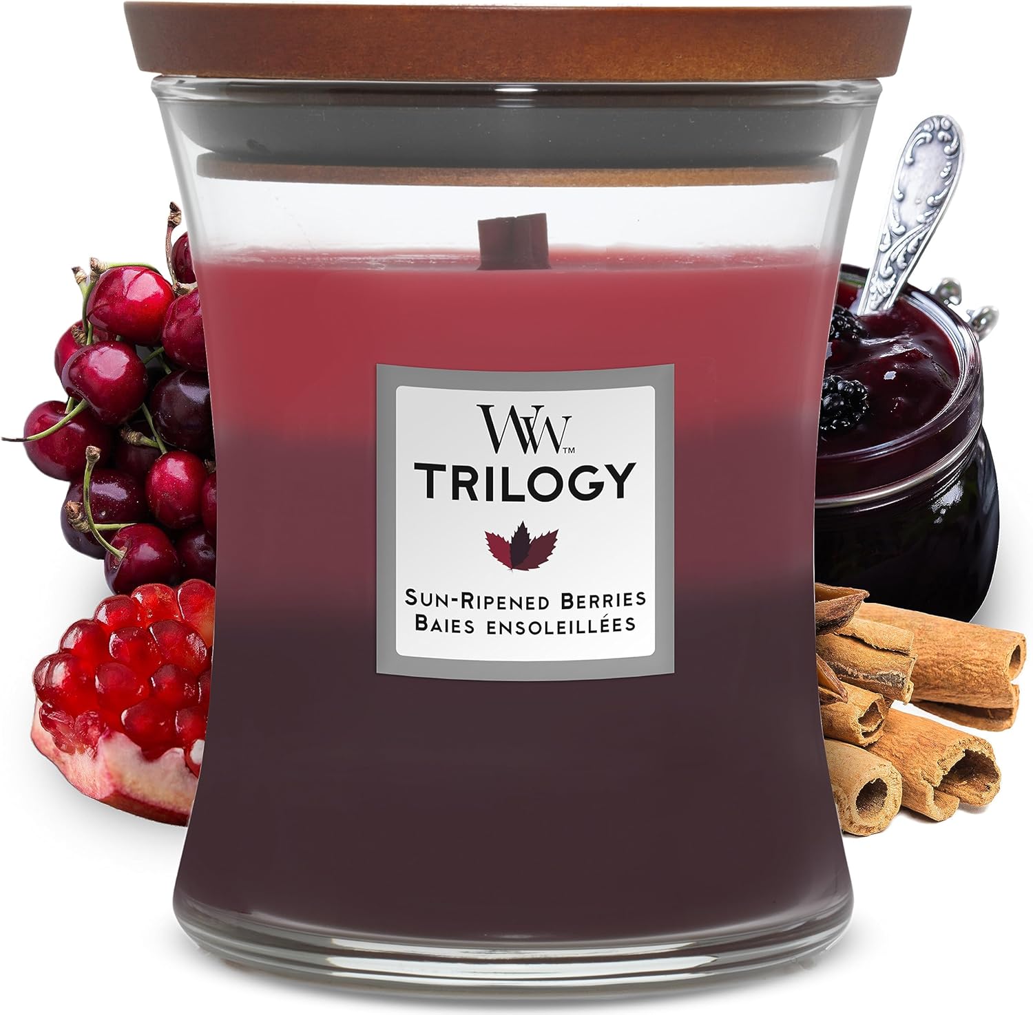 Woodwick Medium Hourglass Scented Trilogy Candle | Sun-Ripened Berries | with Crackling Wick | Up to 60 Hours Burn Time