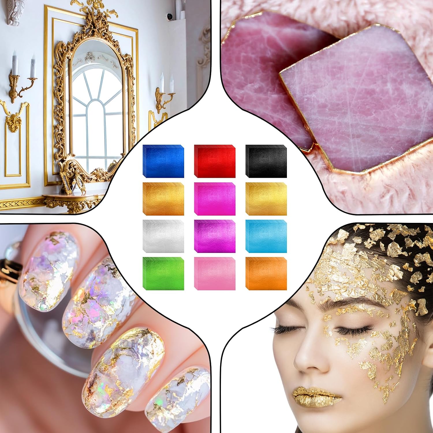 240 PCS Foil Sheets for Crafts, Colorful Gold Leaf Sheets, Foil Paper Transfer Sheet for Arts Decoration, DIY Crafts, Furniture, Nails, Paintings, 12 Colors