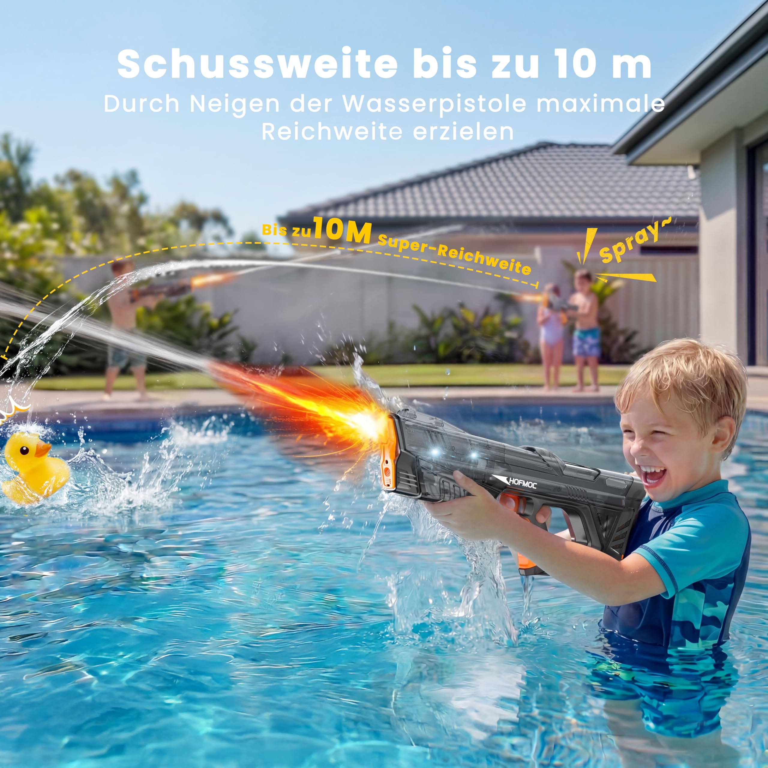 Wasserpistole Elektrisch IPX6 Wasserdicht 8-10m Reichweite 2er-Pack mit LED-Leuchten