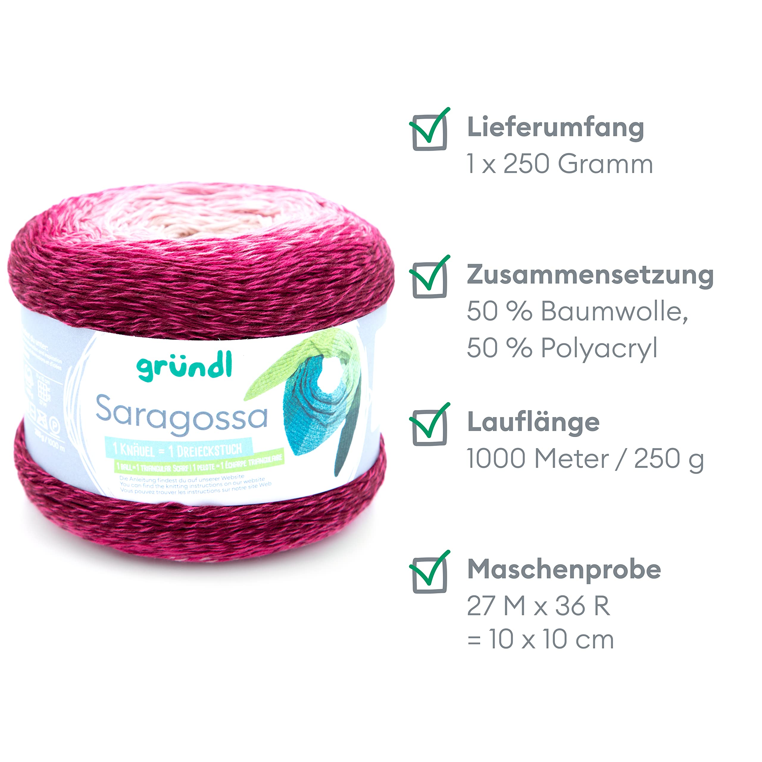 Gründl Wolle Saragossa (weiches Farbverlaufsgarn aus 50% Baumwolle und 50% Polyacryl, 250 g / 1000 m, Nadelstärke: 3 mm – 4 mm, 4 x 250 g), Spätsommer Farbe