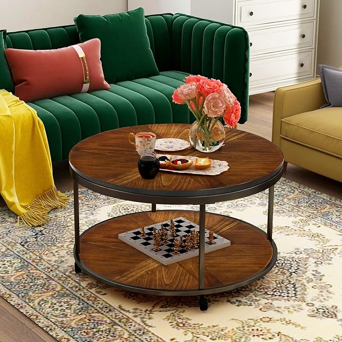 Coffee Table Round with Caster Wheels, Norcia 35.4