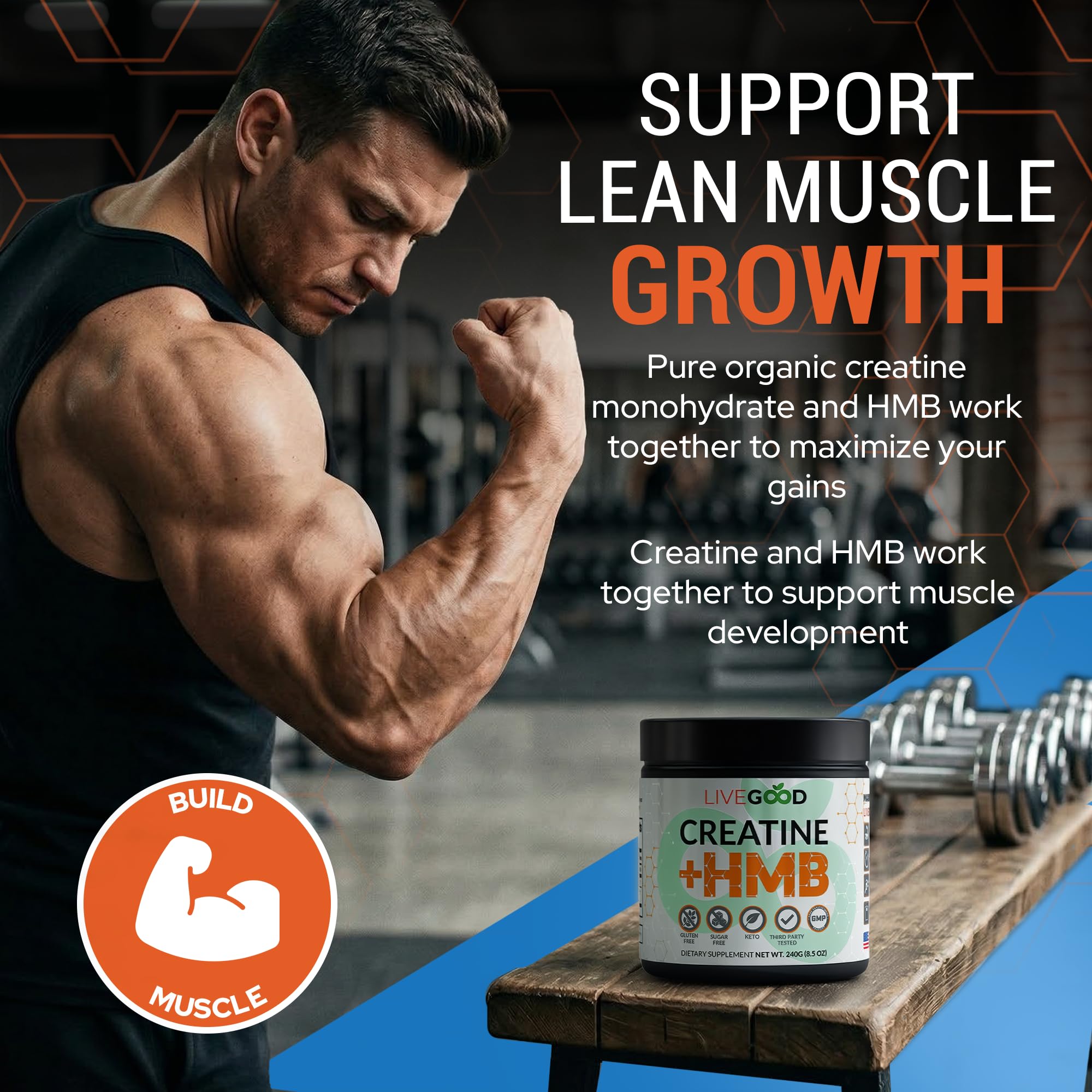 LiveGood Creatine Monohydrate Powder with HMB, Unflavored, 30 Servings — Amazon image 4