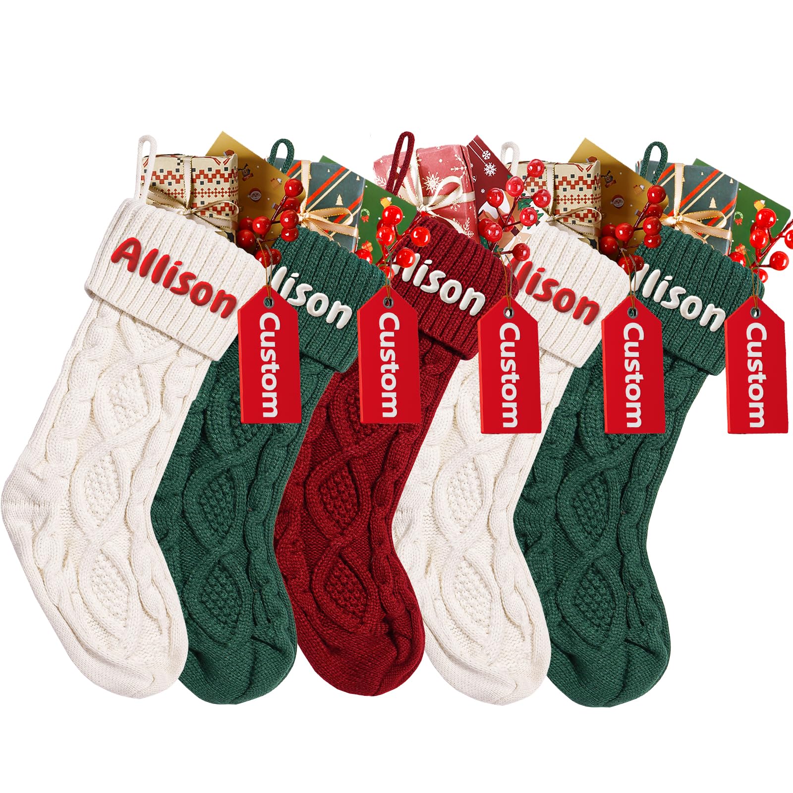 DPDP Personalized Christmas Stockings - Embroidered Names Knit Stockings Christmas 18" Large Stockings Christmas Traditional Family Christmas Stockings for Kids Fireplace Christmas Decor (2 pcs)