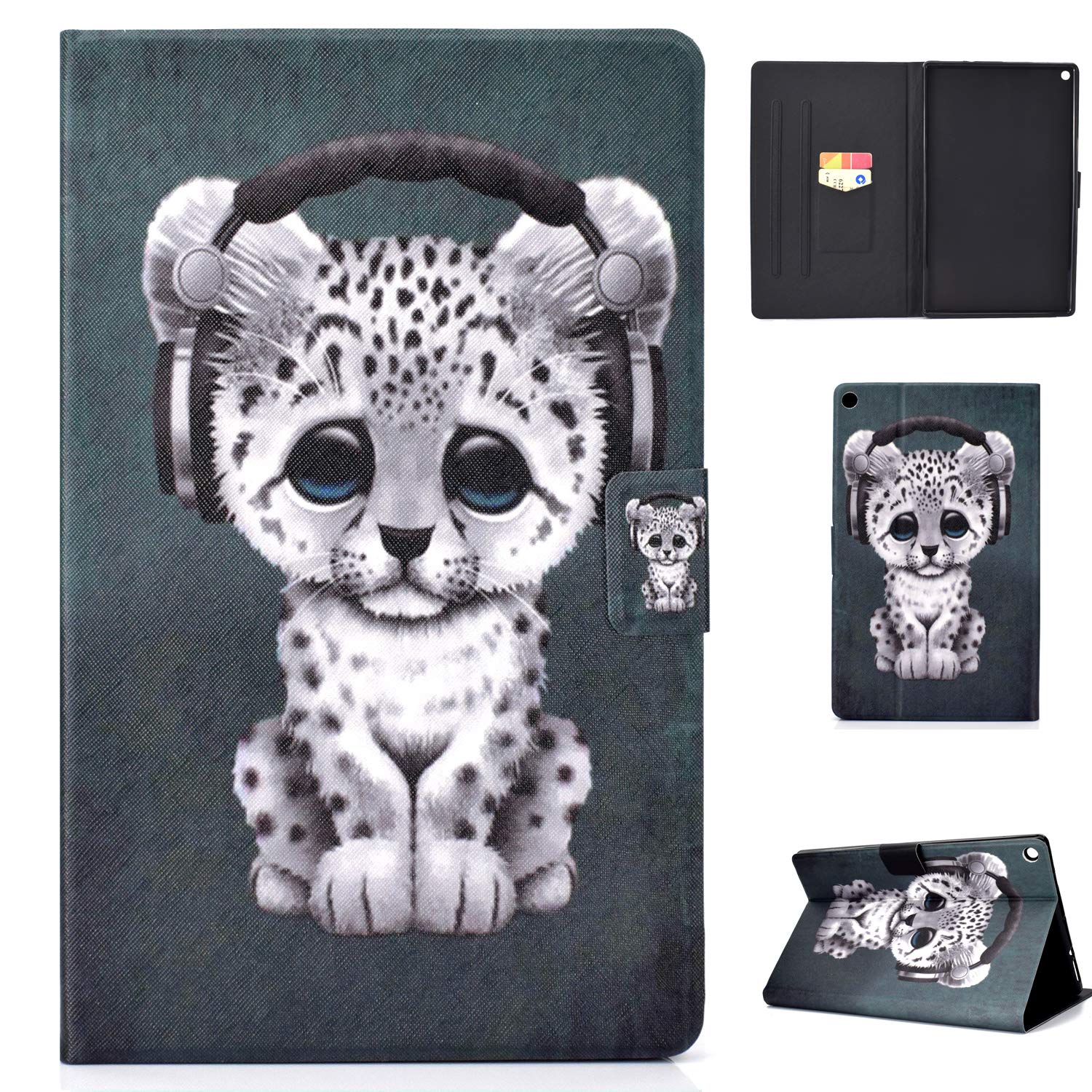 Case for Kindle Fire HD 10 2017/2015, LRVLML Lightweight SlimShell Case Stand Smart Cover with Auto Wake/Sleep for Kindle Fire HD 10(7th Gen, 2017 Release/5th Gen, 2015 Release) - Music leopard