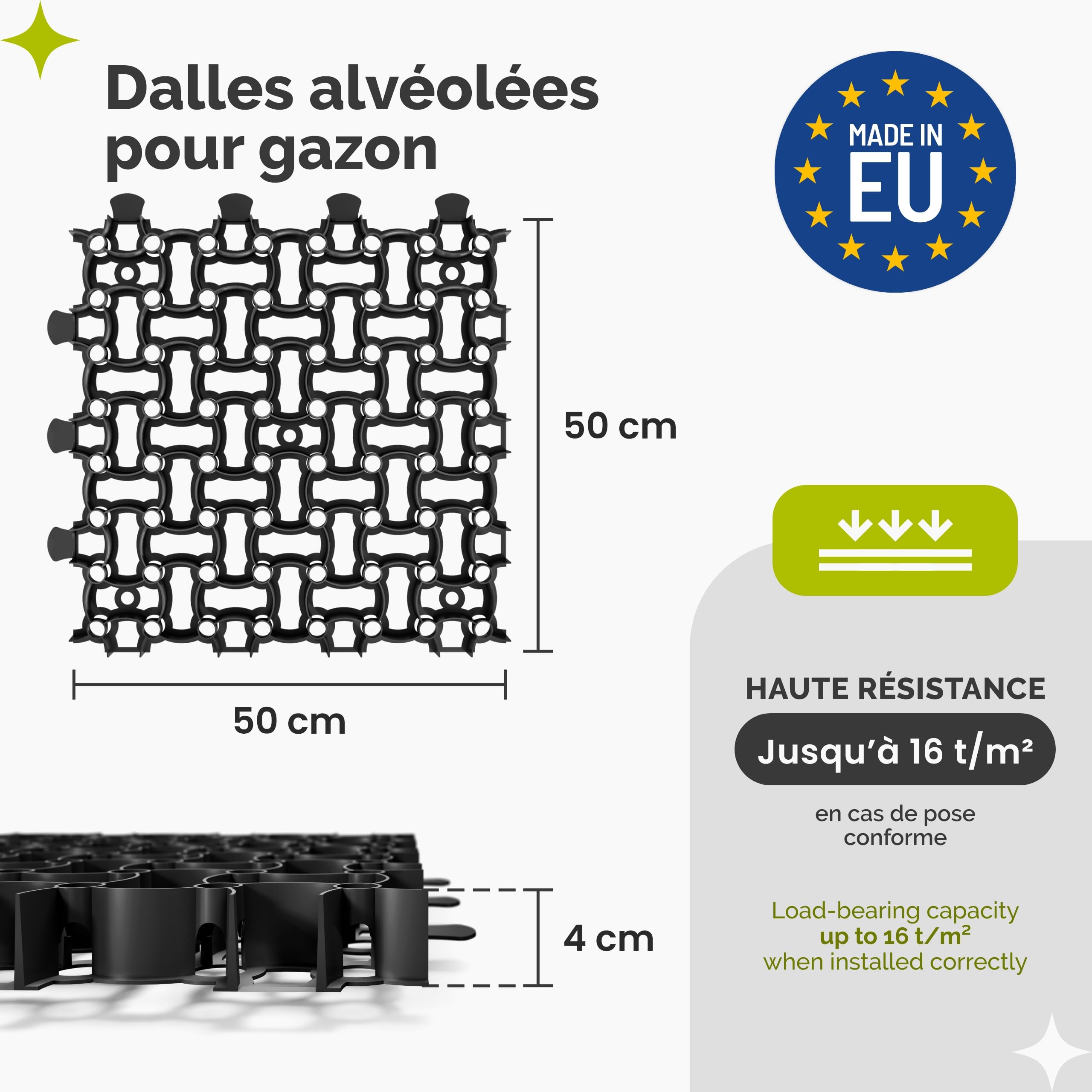 Garronda Caillebotis Plastique Stabilisateur Gravier 50x50x4 cm Pack 10 Dalles Clipsables Exterieur Nid d'Abeille pour Gazon Hautes Charges Parking Sol Garage Allée Chemin de Jardin GD-0224 Graphite