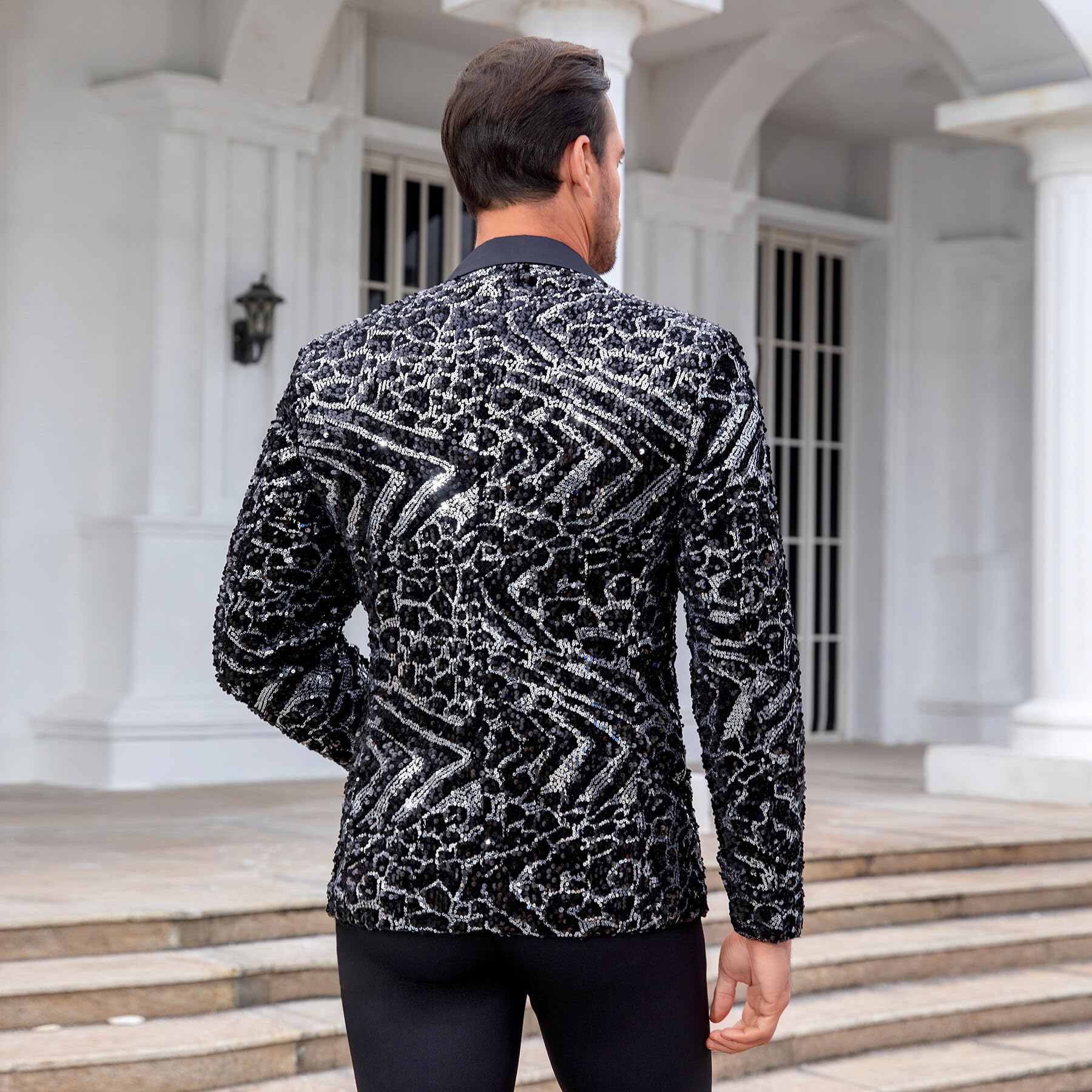 Allthemen Blazer Homme à Paillettes Casual Veste de Smoking Slim Fit Dorés pour Soirée